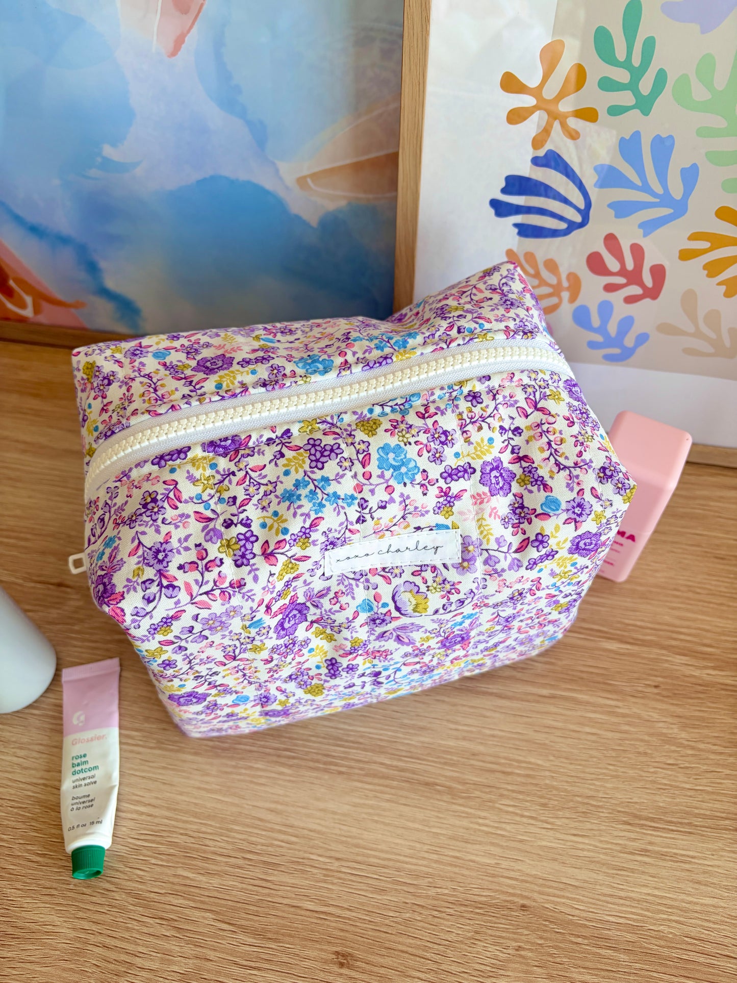 Ditsy Picnic Purple Large Makeup Bag