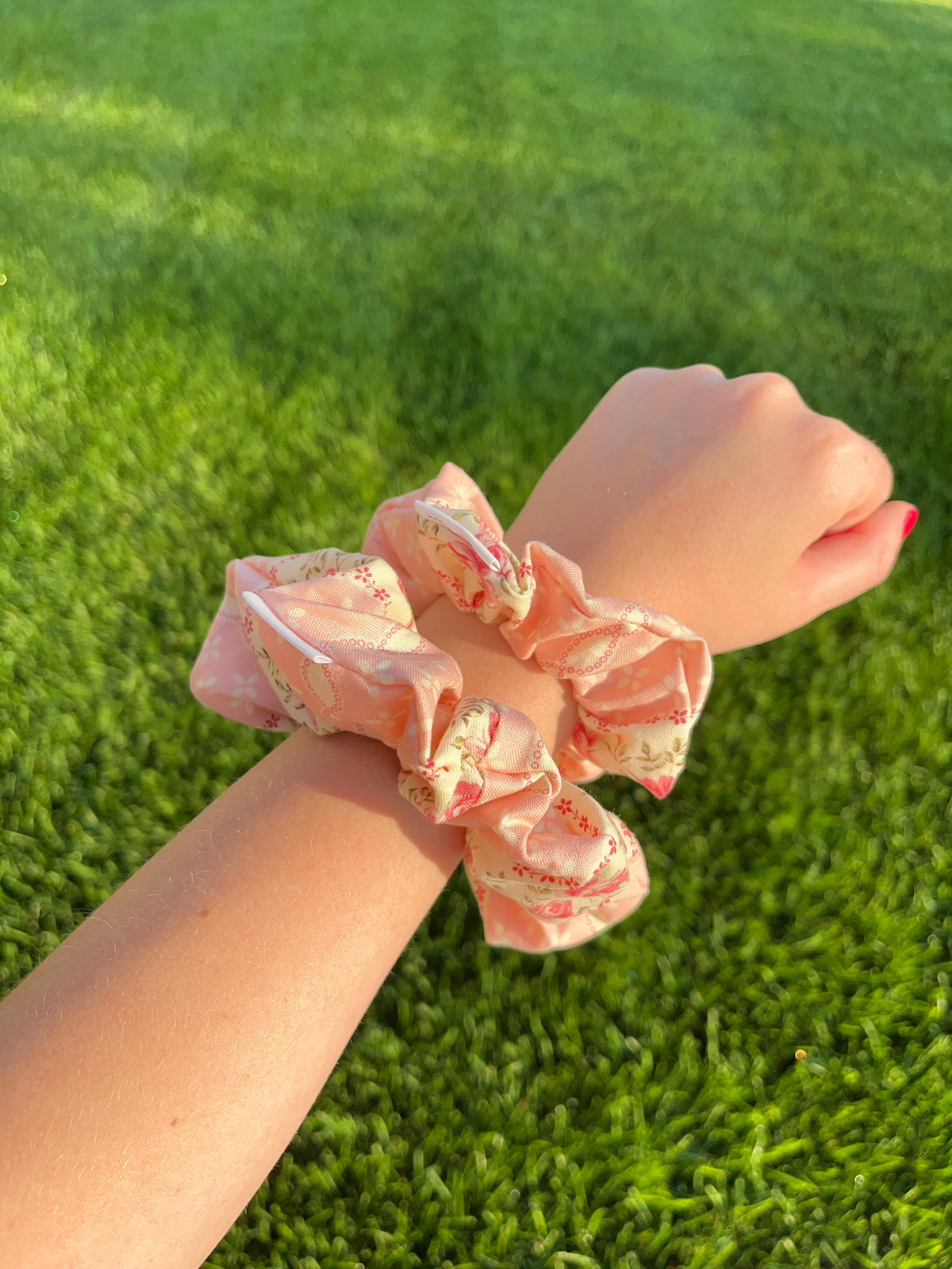 Pink & Yellow Floral Cotton Scrunchie