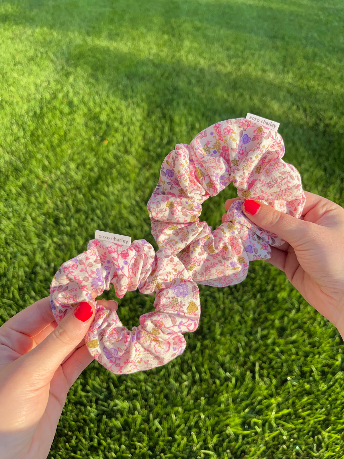 Ditsy Picnic Pink Cotton Scrunchie
