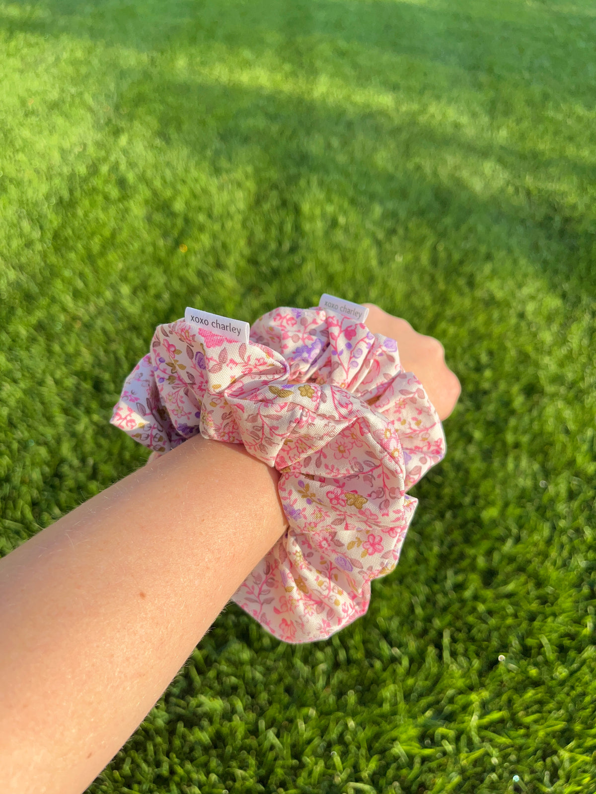 Ditsy Picnic Pink Cotton Scrunchie