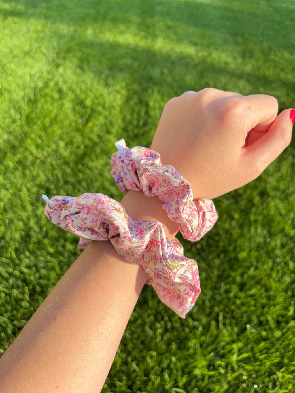 Ditsy Picnic Pink Cotton Scrunchie