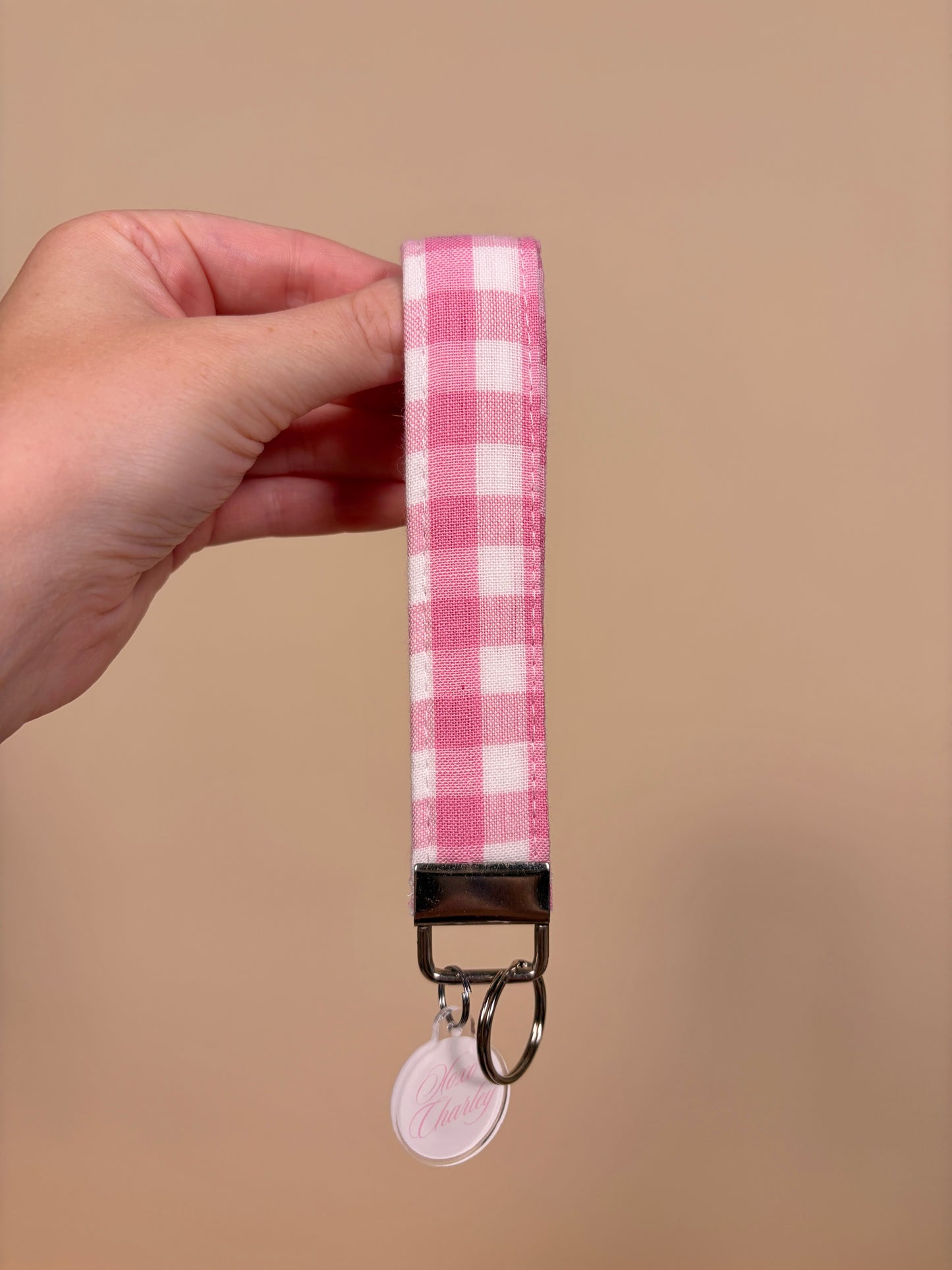 Pink Gingham Premium Keychain Wristlet
