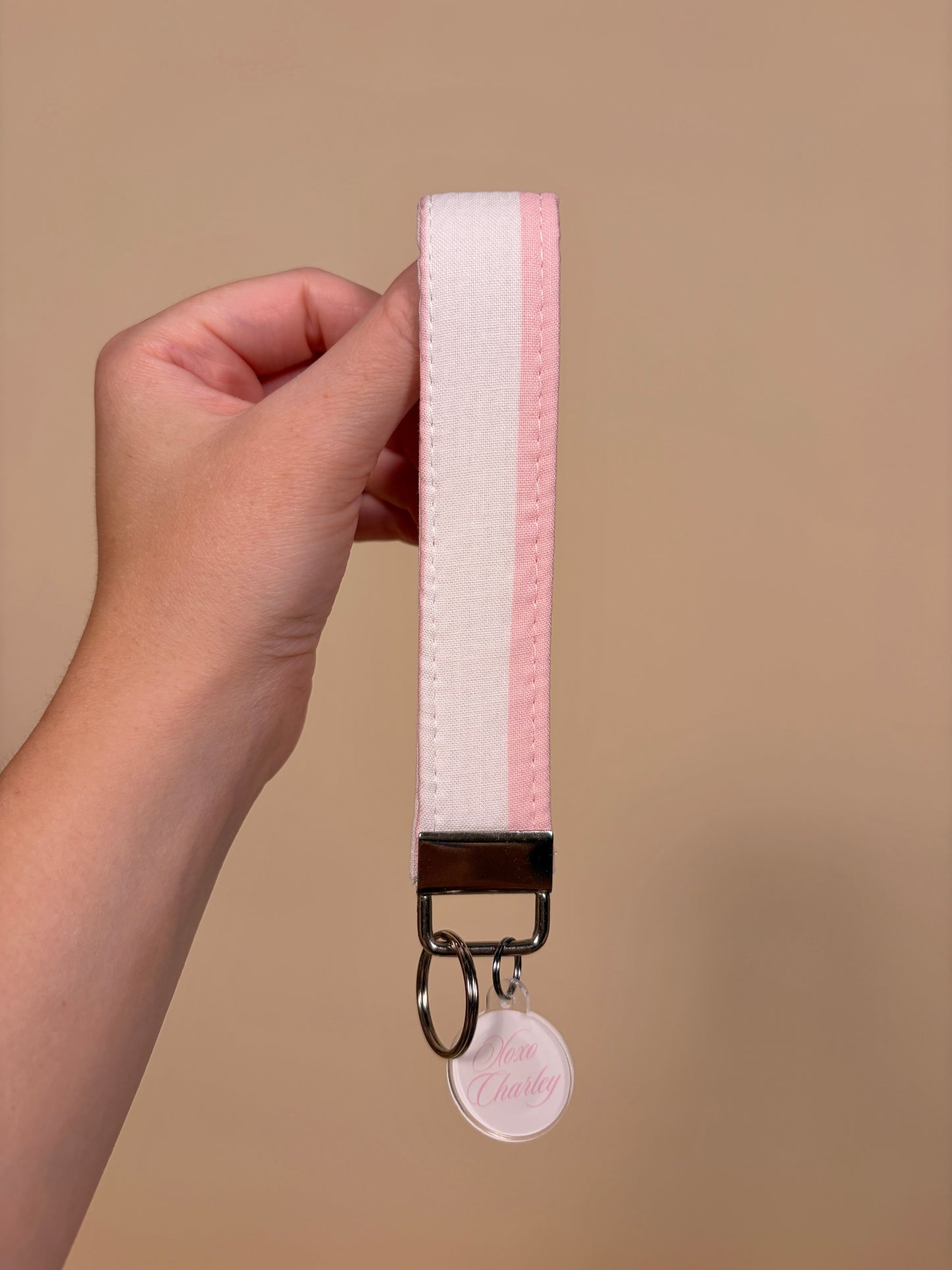 Pink & White Stripe Premium Keychain Wristlet