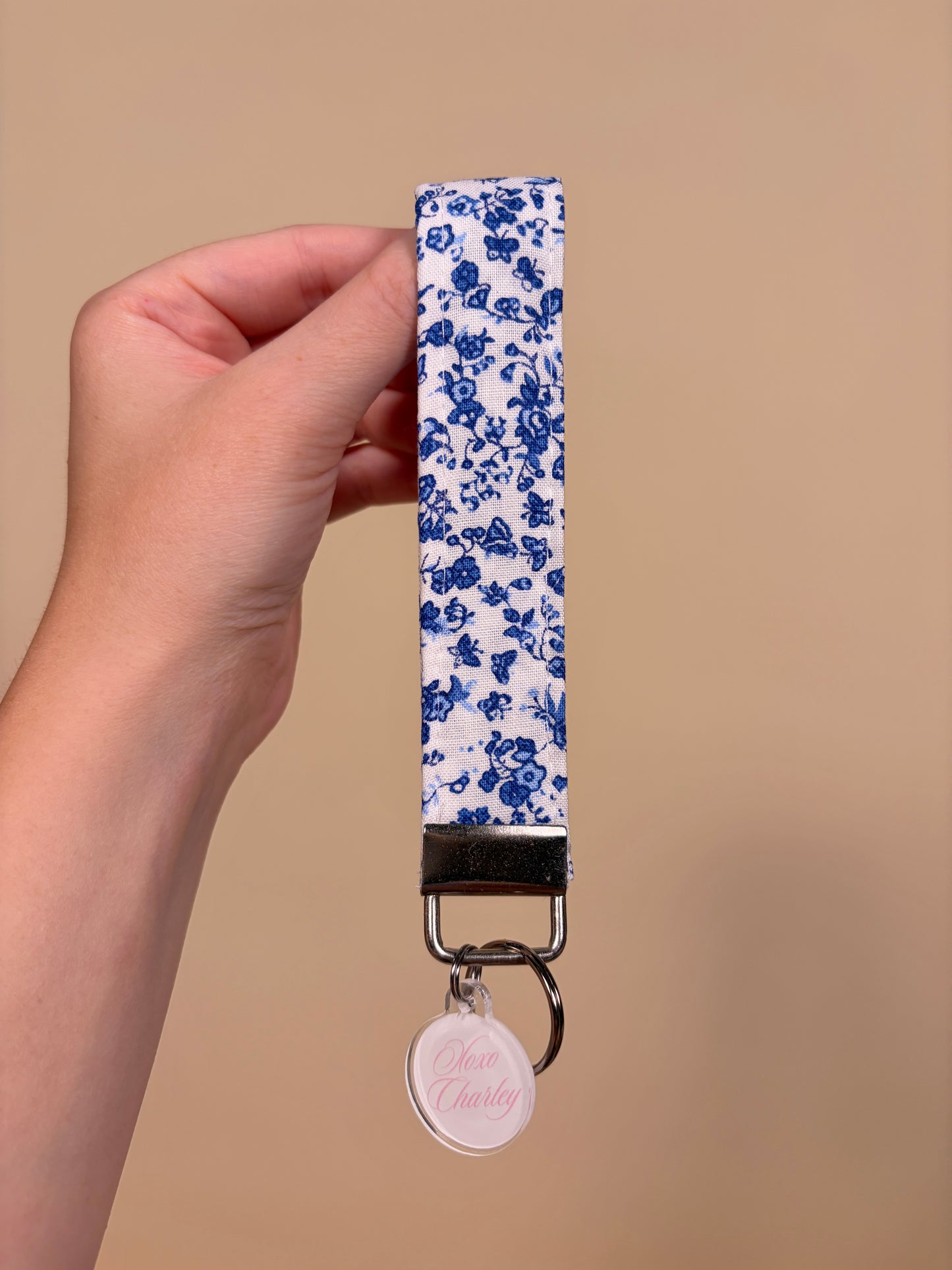 Royal Blue Floral Premium Keychain Wristlet