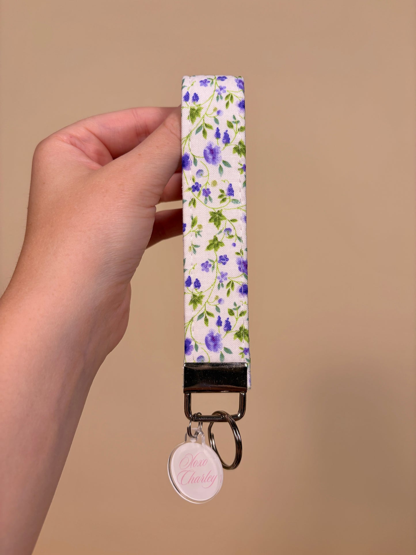 Purple Floral Premium Keychain Wristlet