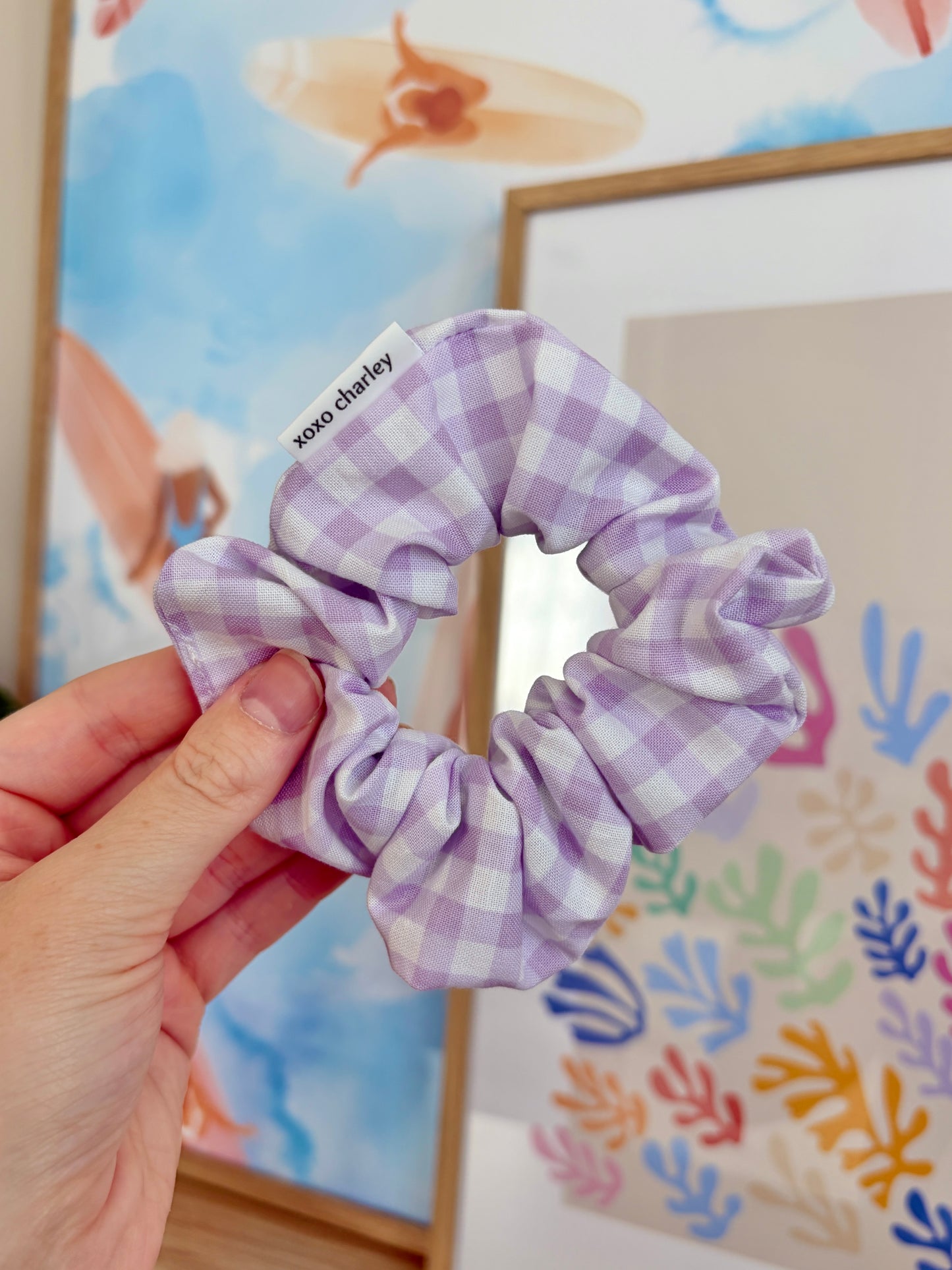 Pink Patchwork Purple Gingham Scrunchie