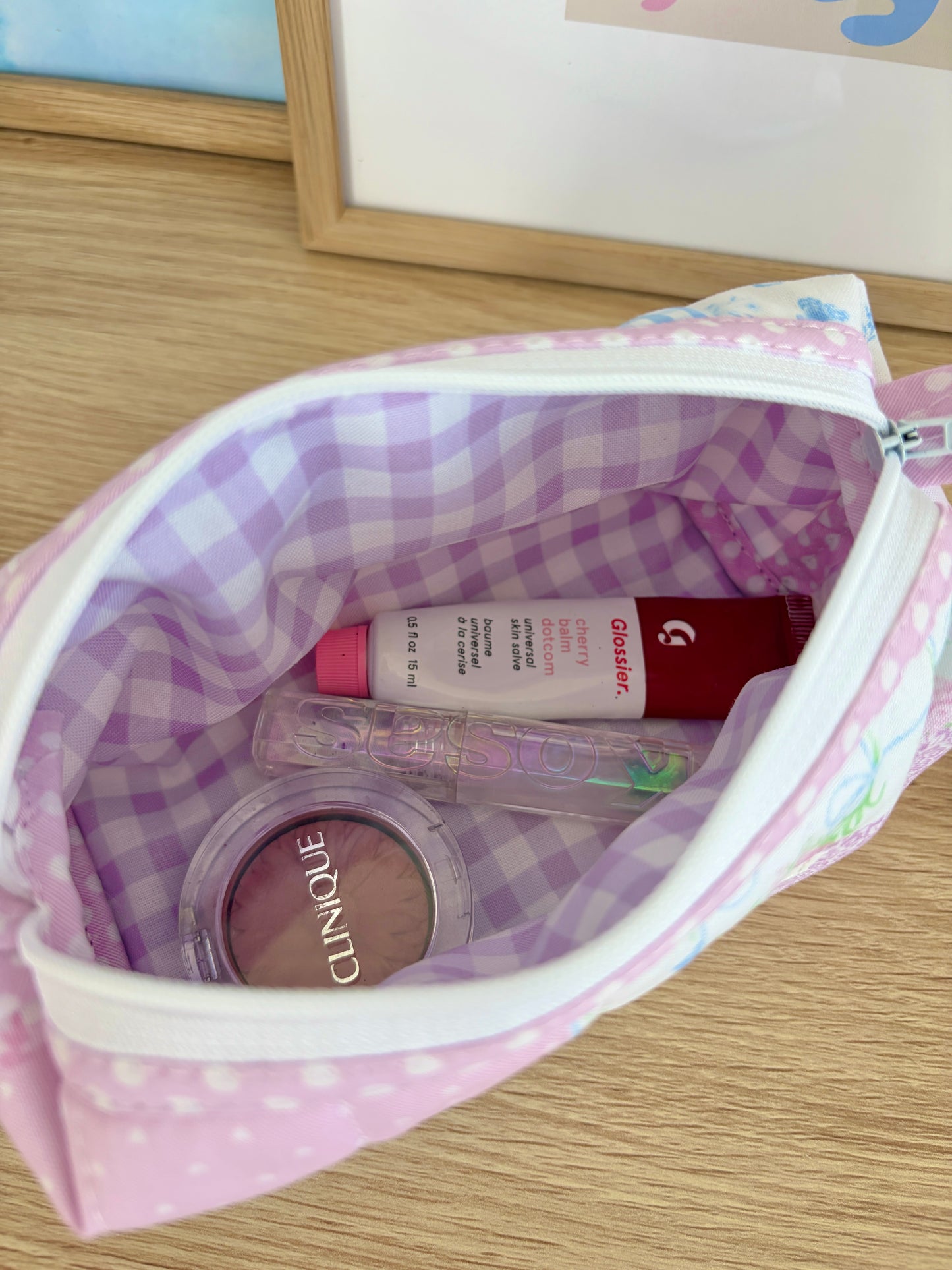 Pink Patchwork Colorblock Bag - Purple & White Dots