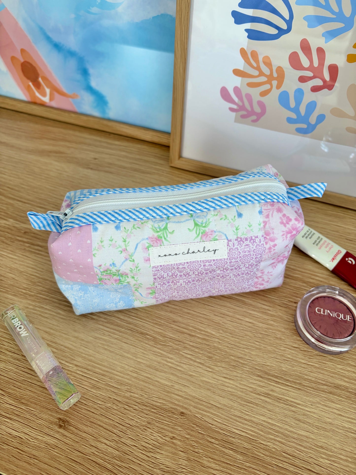 Pink Patchwork Colorblock Bag - Blue