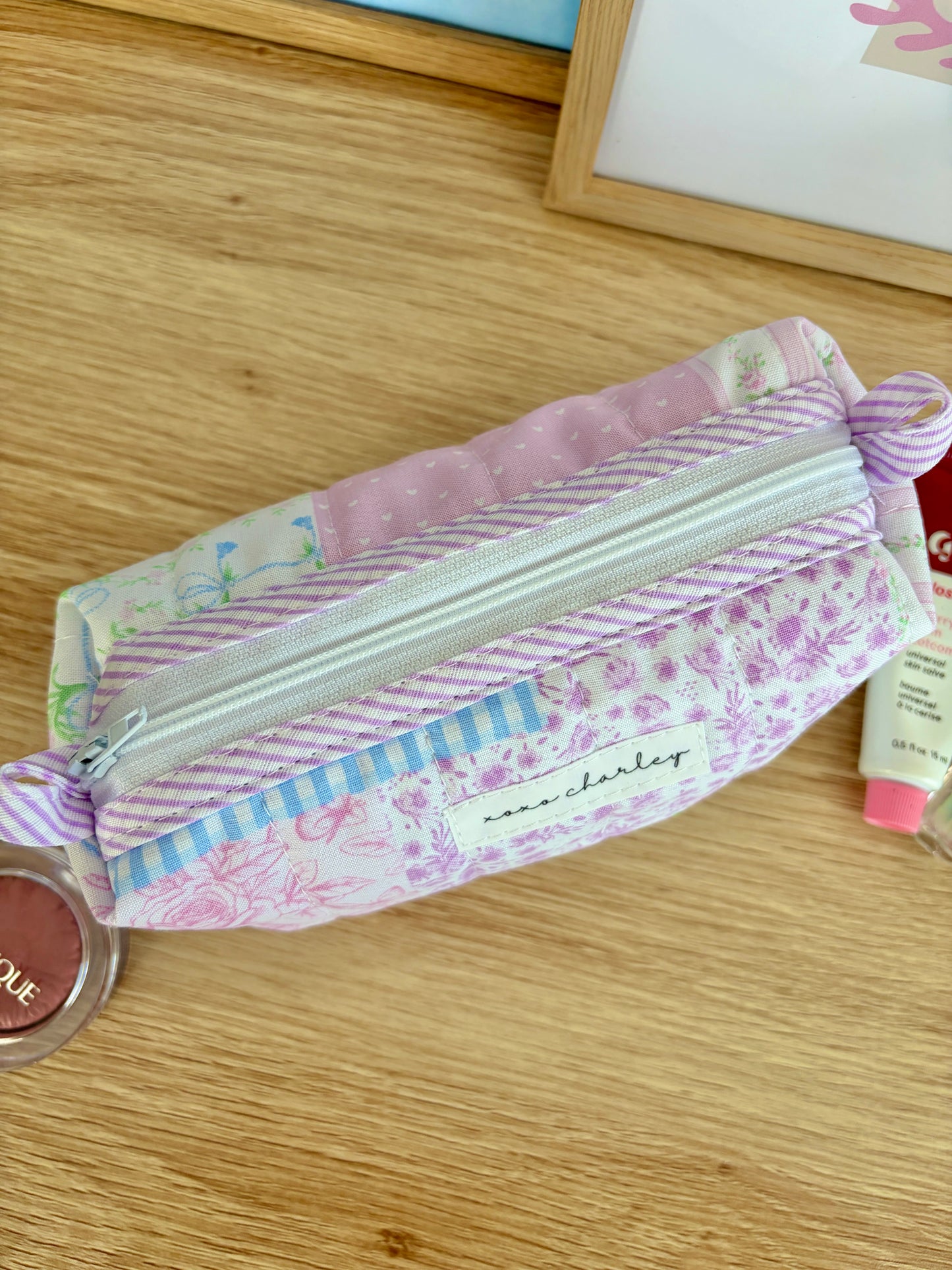 Pink Patchwork Colorblock Bag - Purple & White Stripes