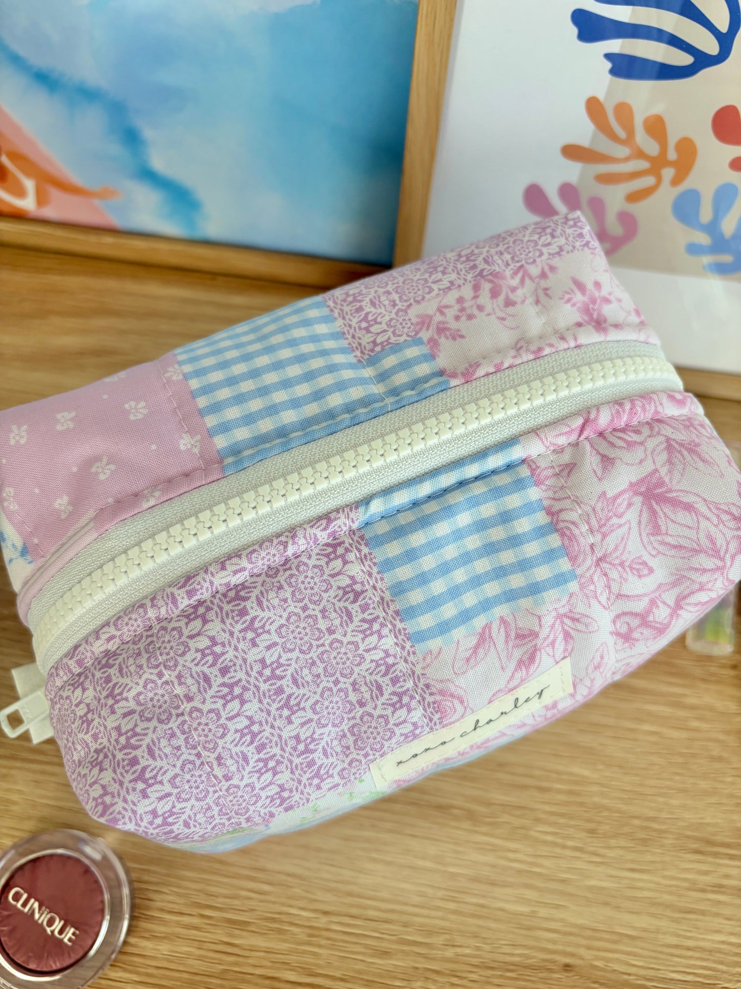 Pink Patchwork Medium Makeup Bag