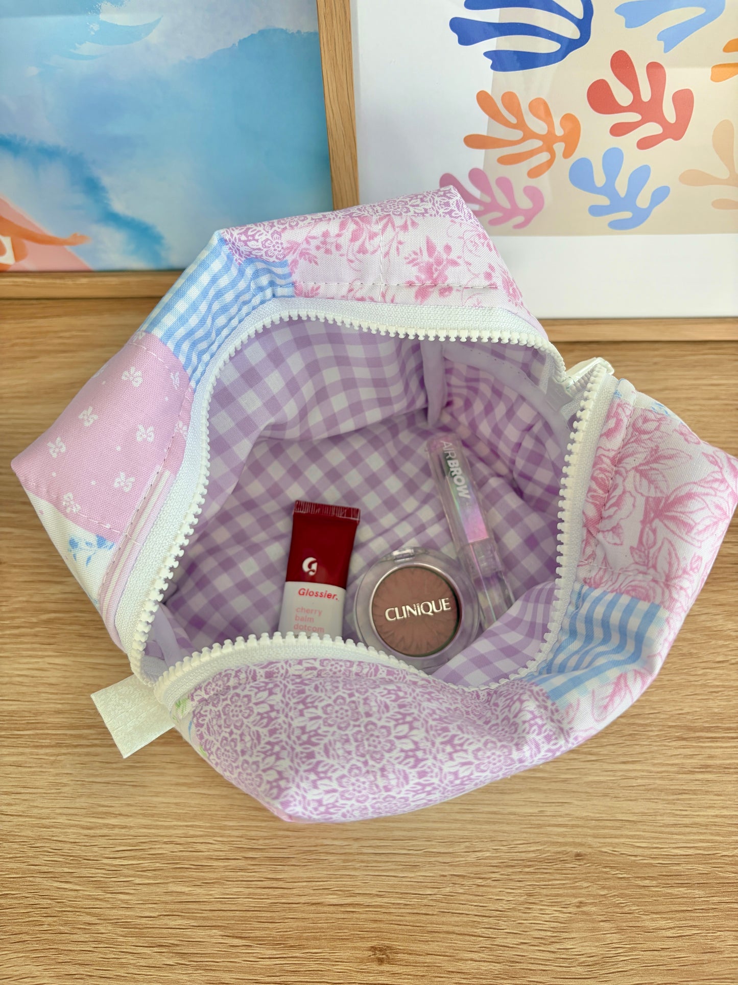 Pink Patchwork Medium Makeup Bag