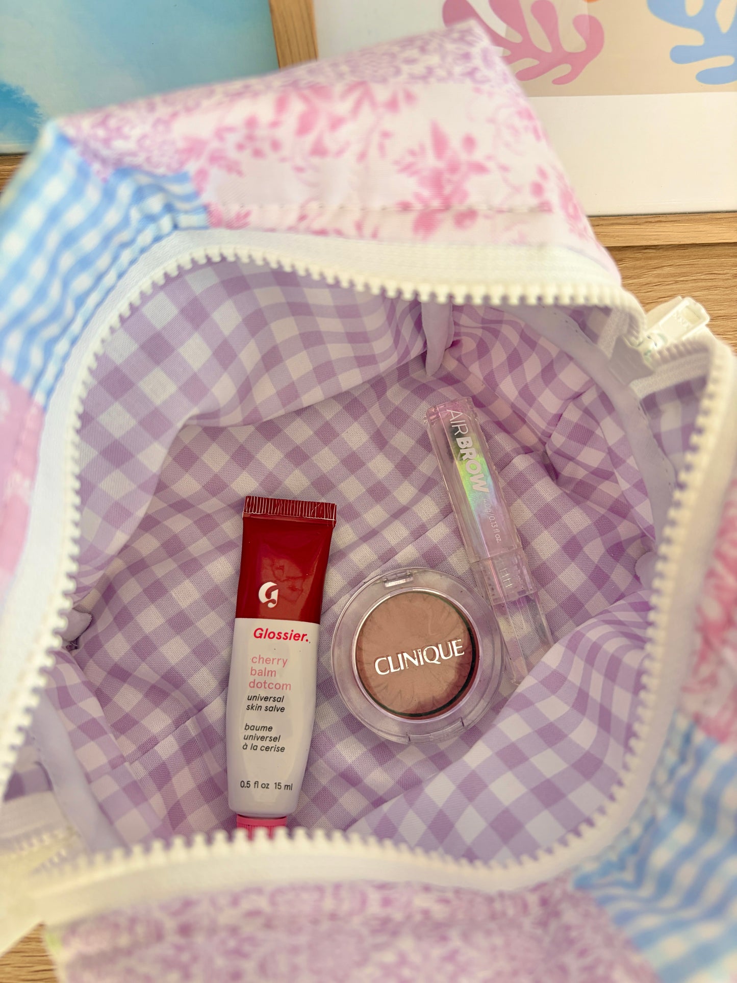 Pink Patchwork Medium Makeup Bag