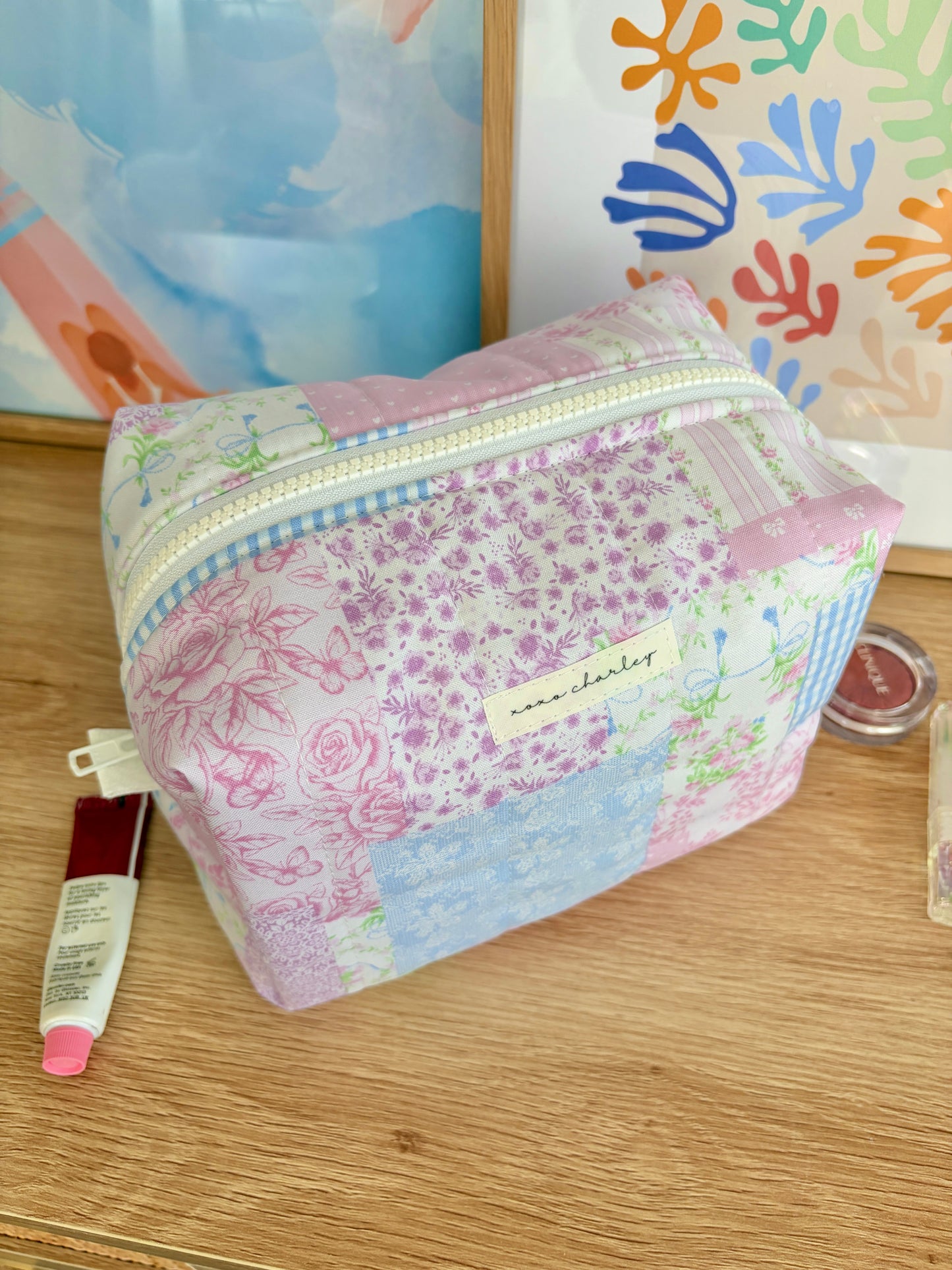 Pink Patchwork Large Makeup Bag