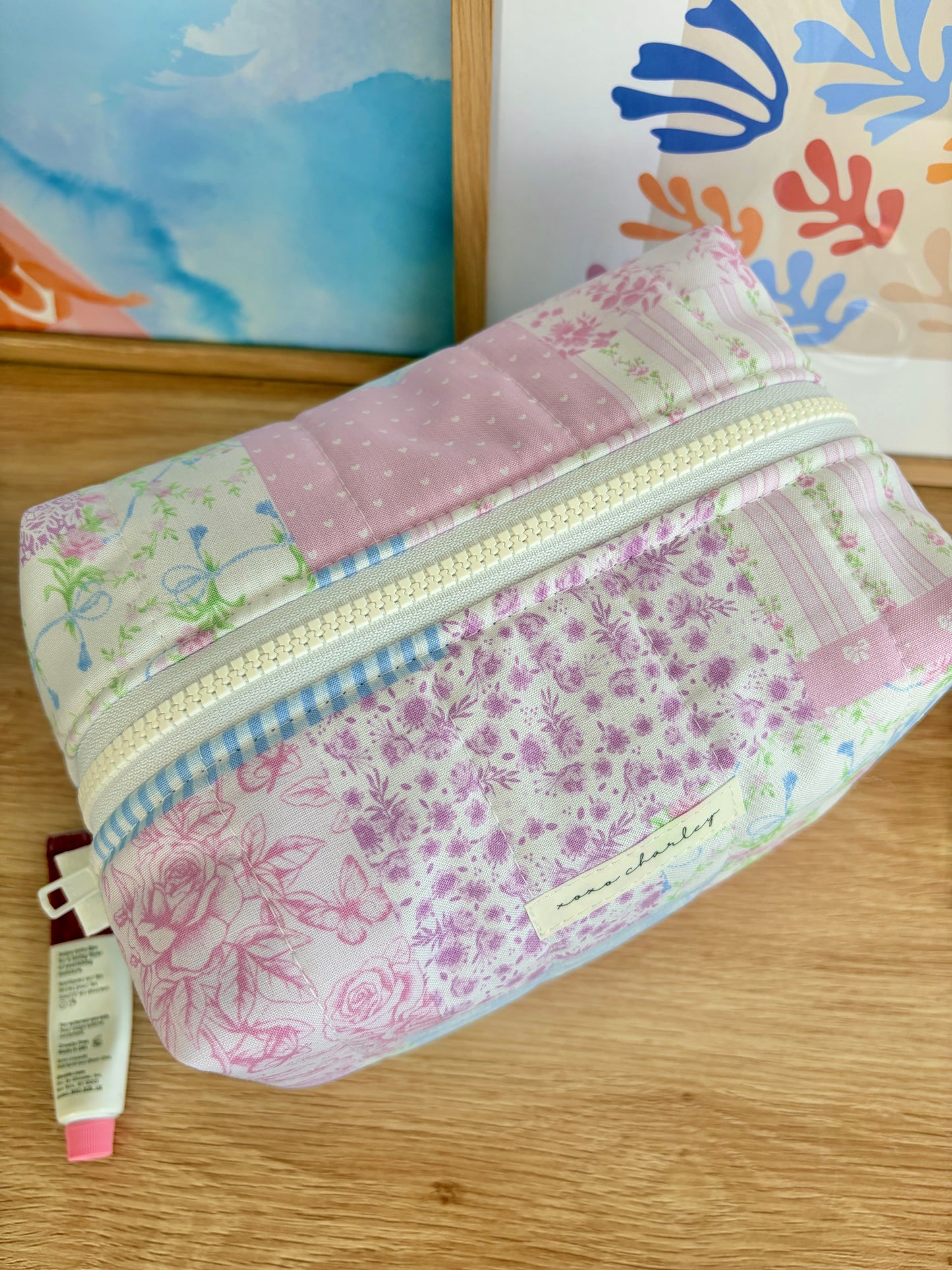 Pink Patchwork Large Makeup Bag