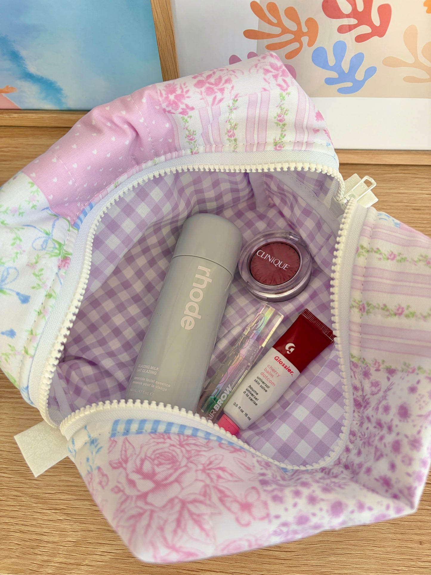 Pink Patchwork Large Makeup Bag