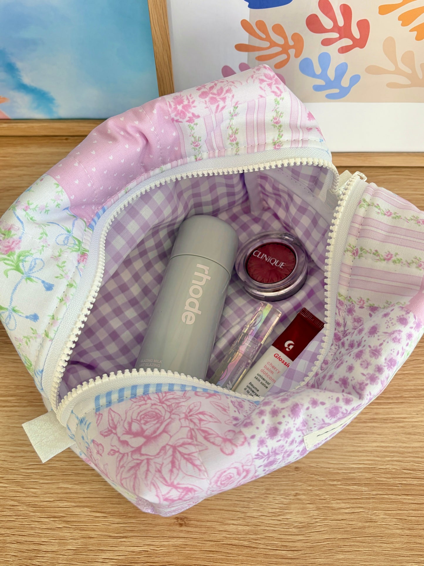 Pink Patchwork Large Makeup Bag