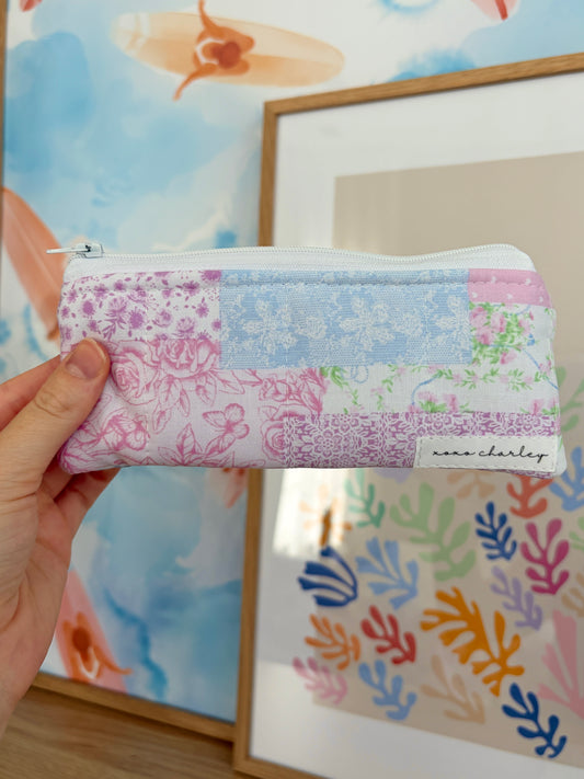 Pink Patchwork Pencil & Glasses Case