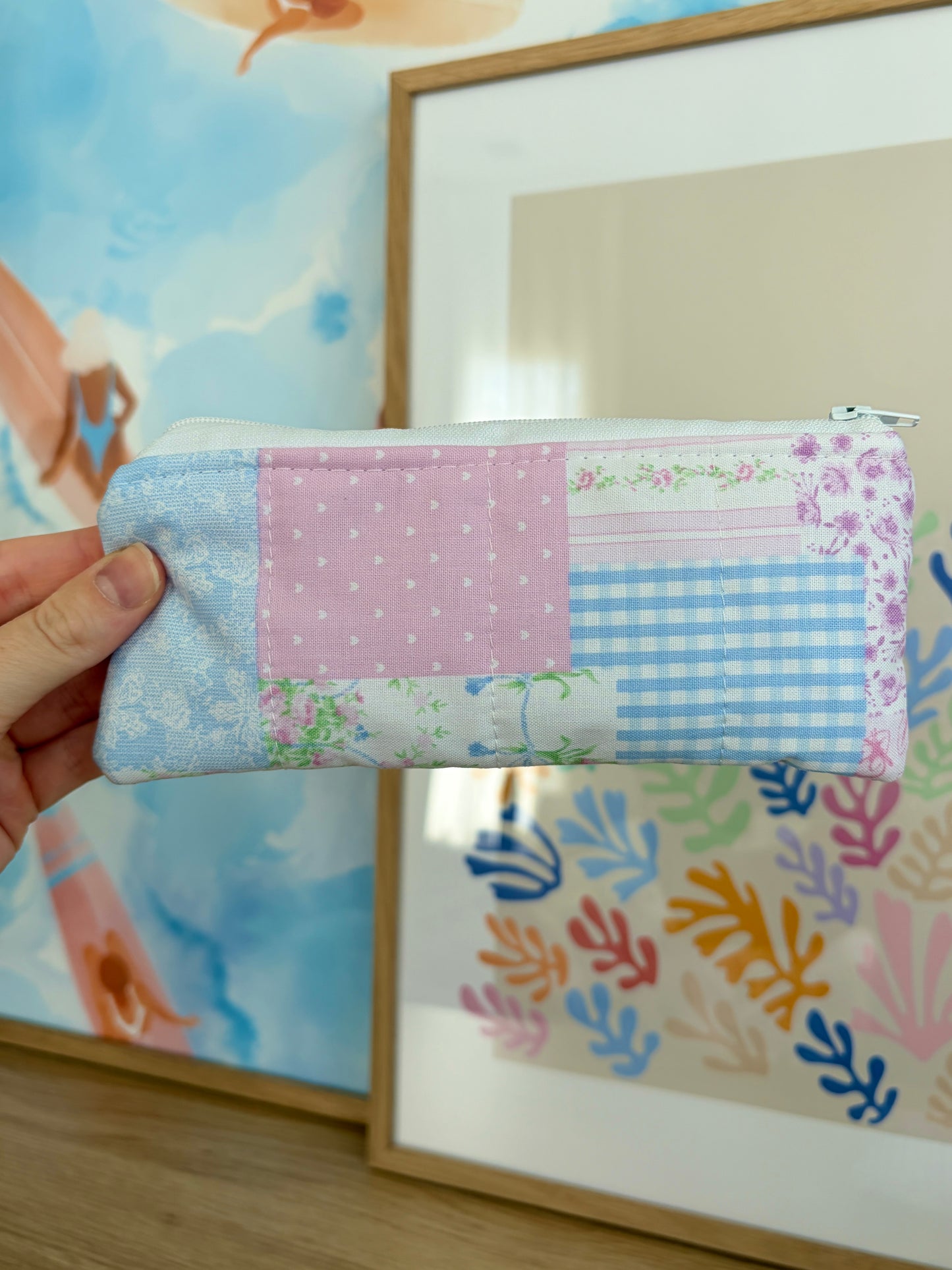 Pink Patchwork Pencil & Glasses Case