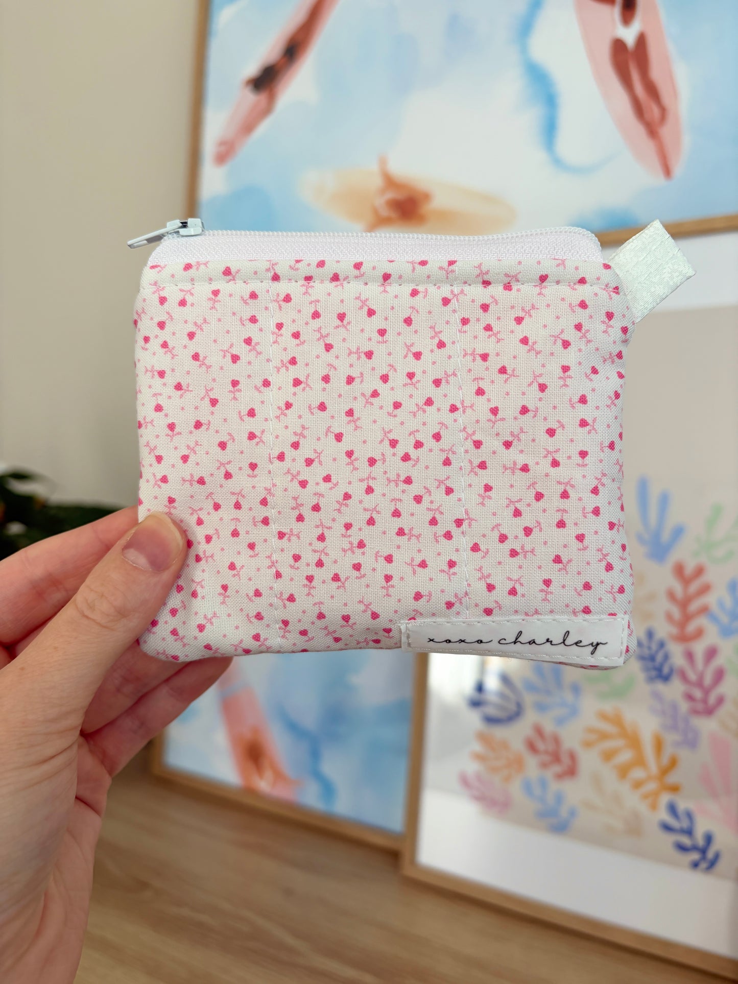 Tiny Pink Hearts Keychain Wallet