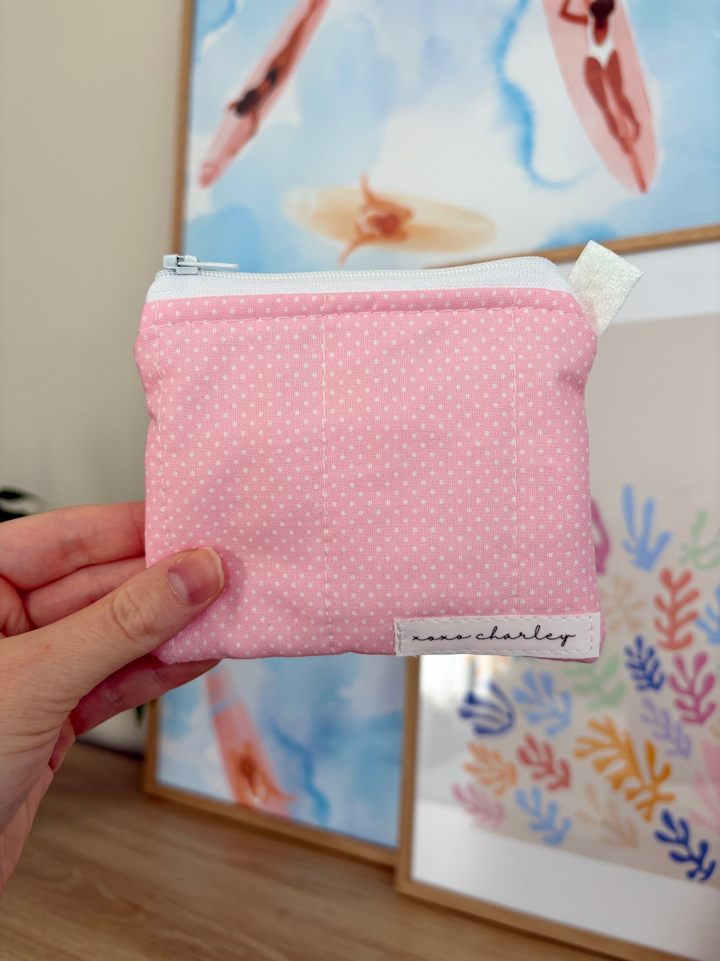 Tiny White Dots on Pink Keychain Wallet