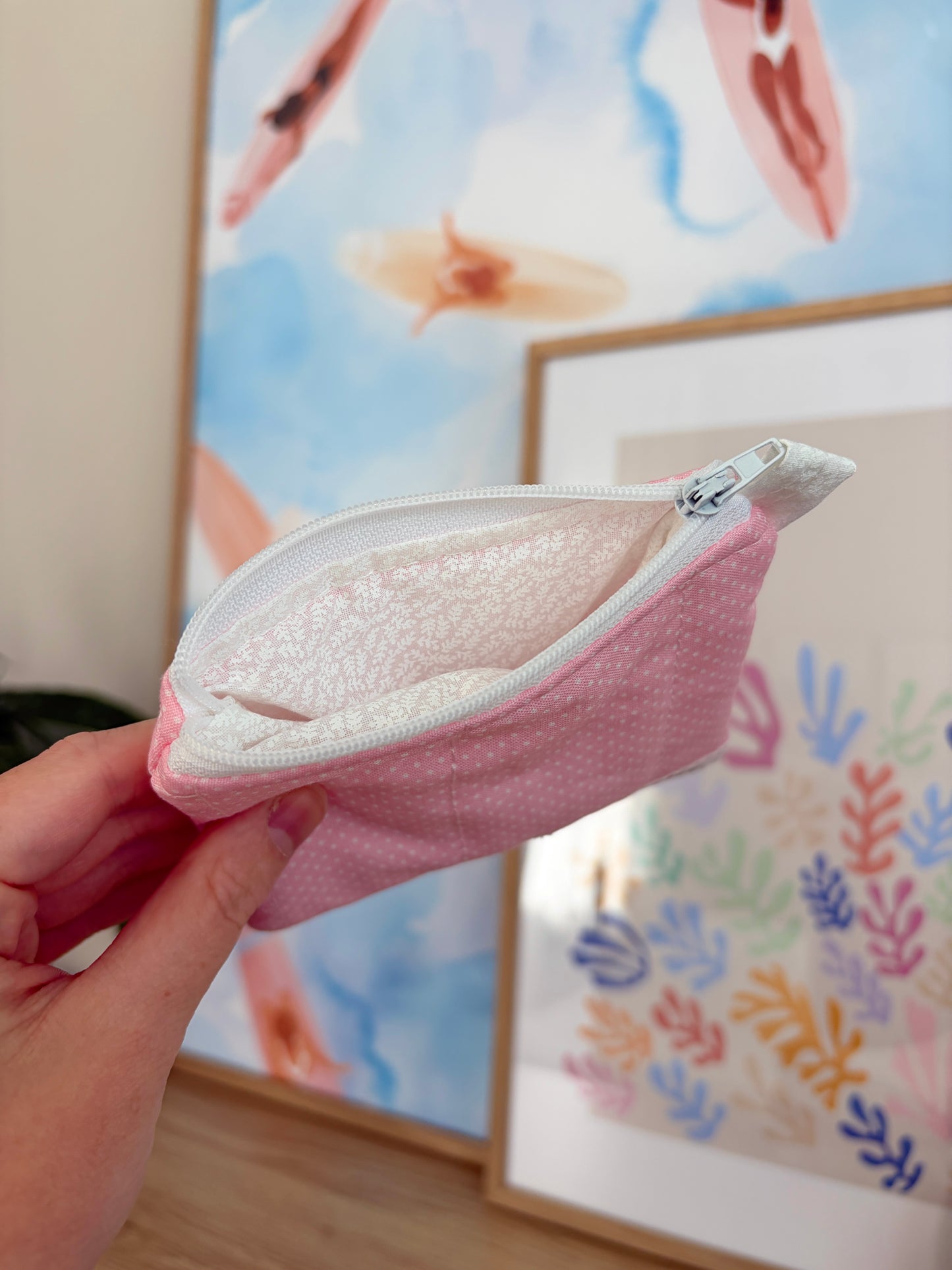 Tiny White Dots on Pink Keychain Wallet
