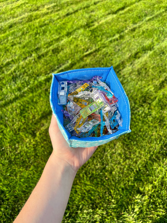 The Blue Floral with Dark Blue Square Fabric Bowl Organizer *limited-edition*