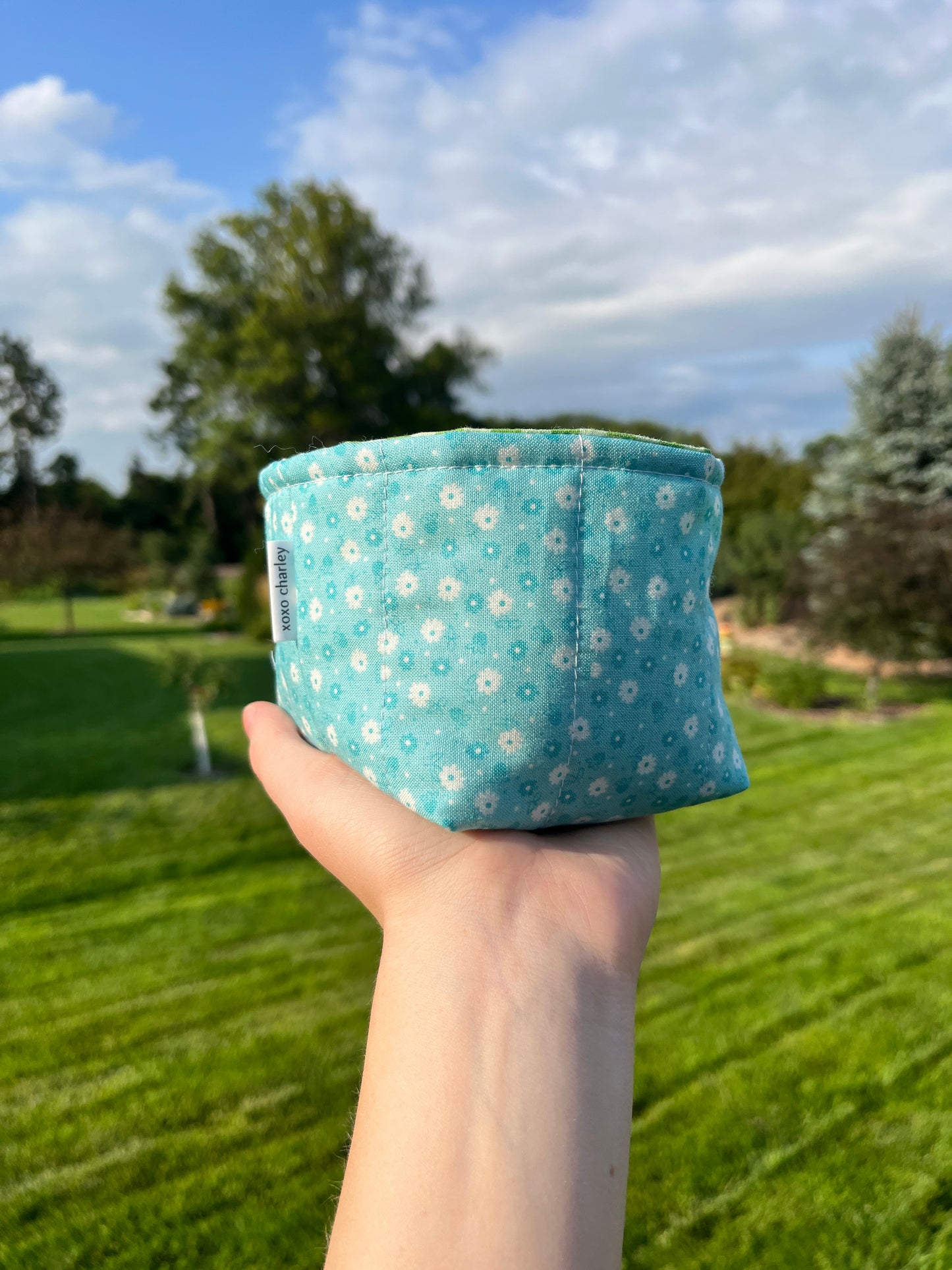 The Blue Floral with Green Gingham Fabric Bowl Organizer *limited-edition*.