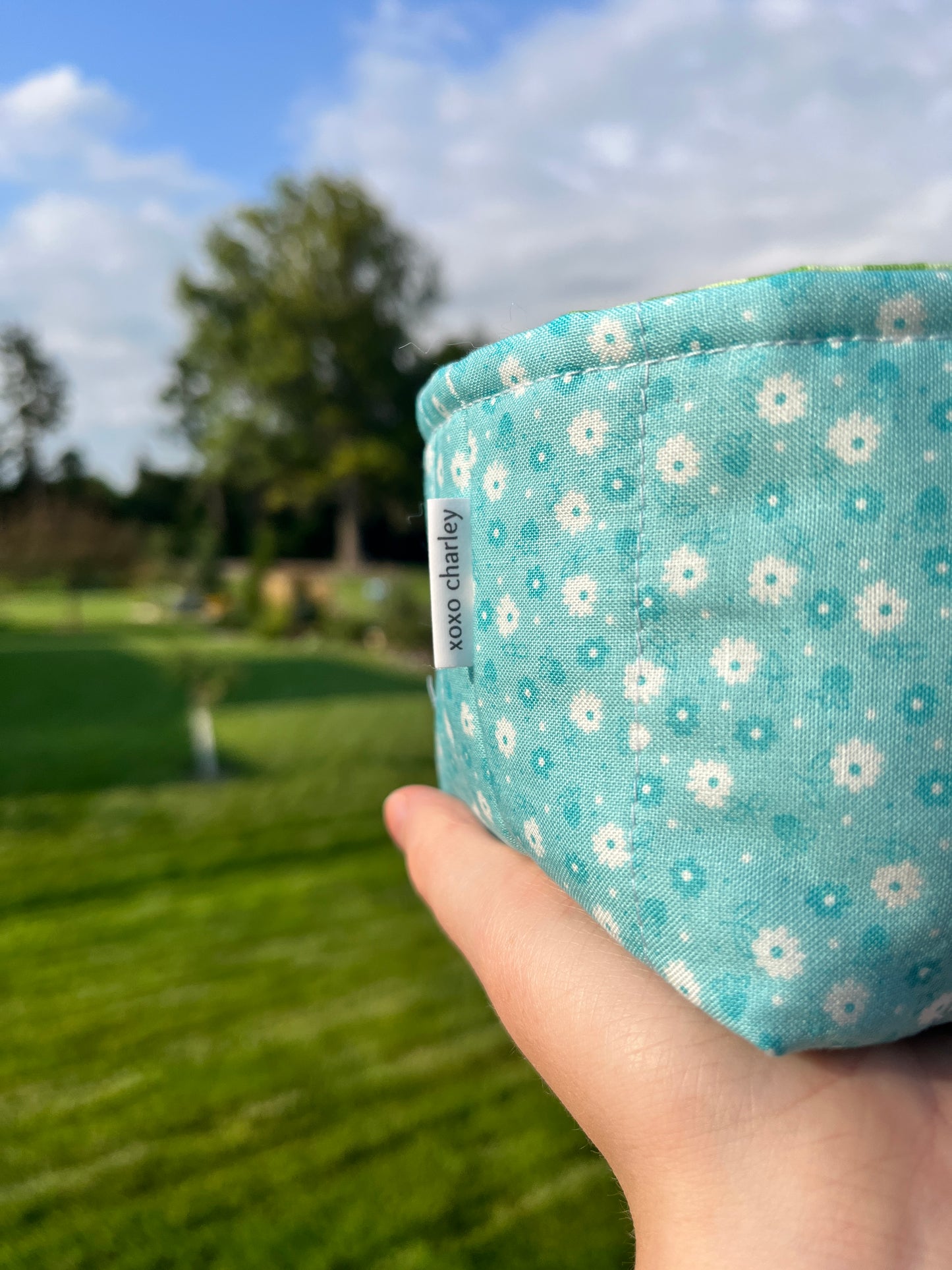 The Blue Floral with Green Gingham Fabric Bowl Organizer *limited-edition*.