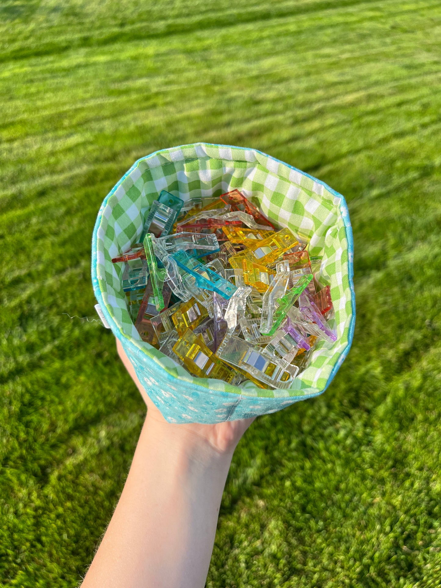 The Blue Floral with Green Gingham Fabric Bowl Organizer *limited-edition*.