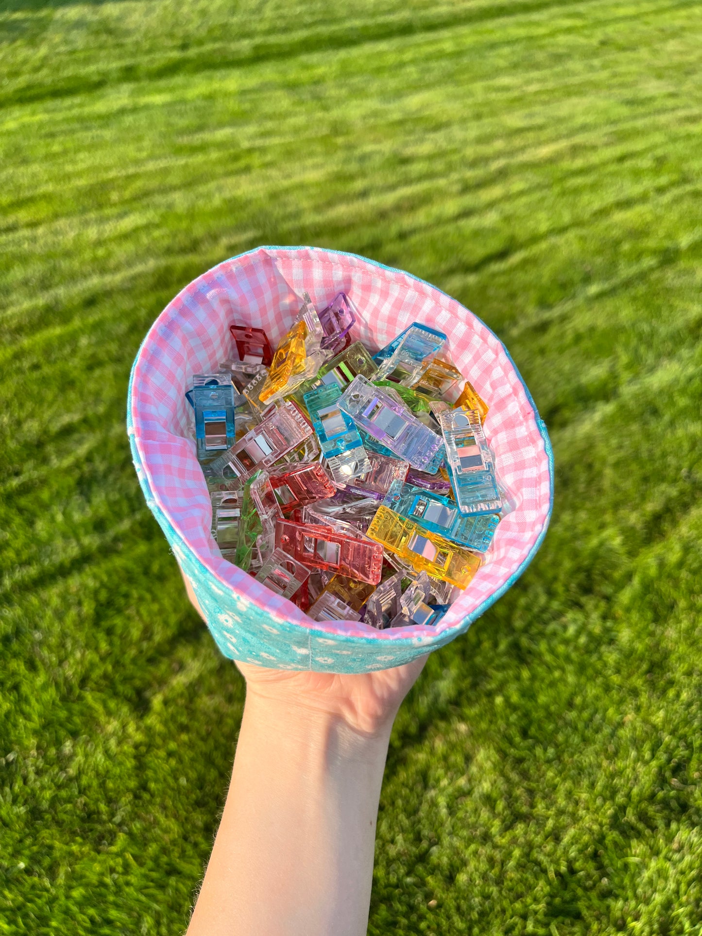 The Blue Floral with Pink Gingham Fabric Bowl Organizer *limited-edition*.
