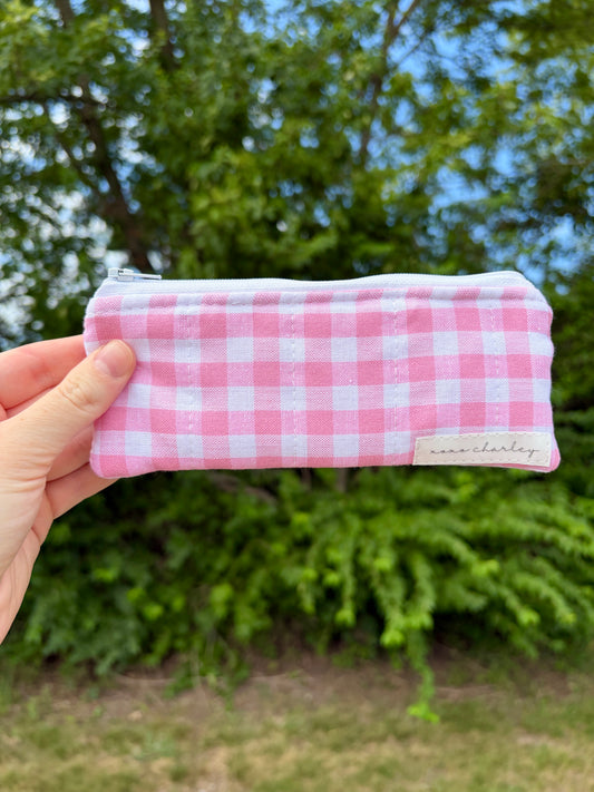 Pink Gingham Pencil & Glasses Case