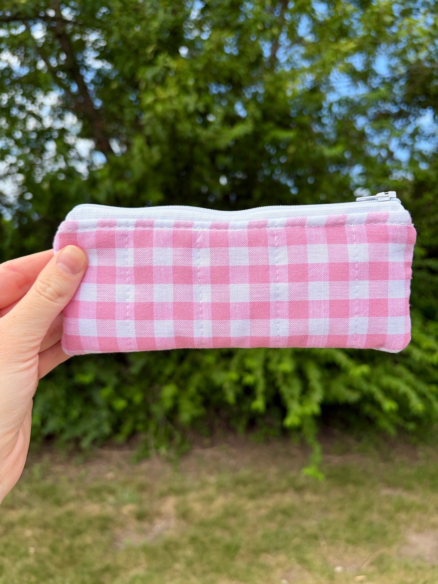 Pink Gingham Pencil & Glasses Case