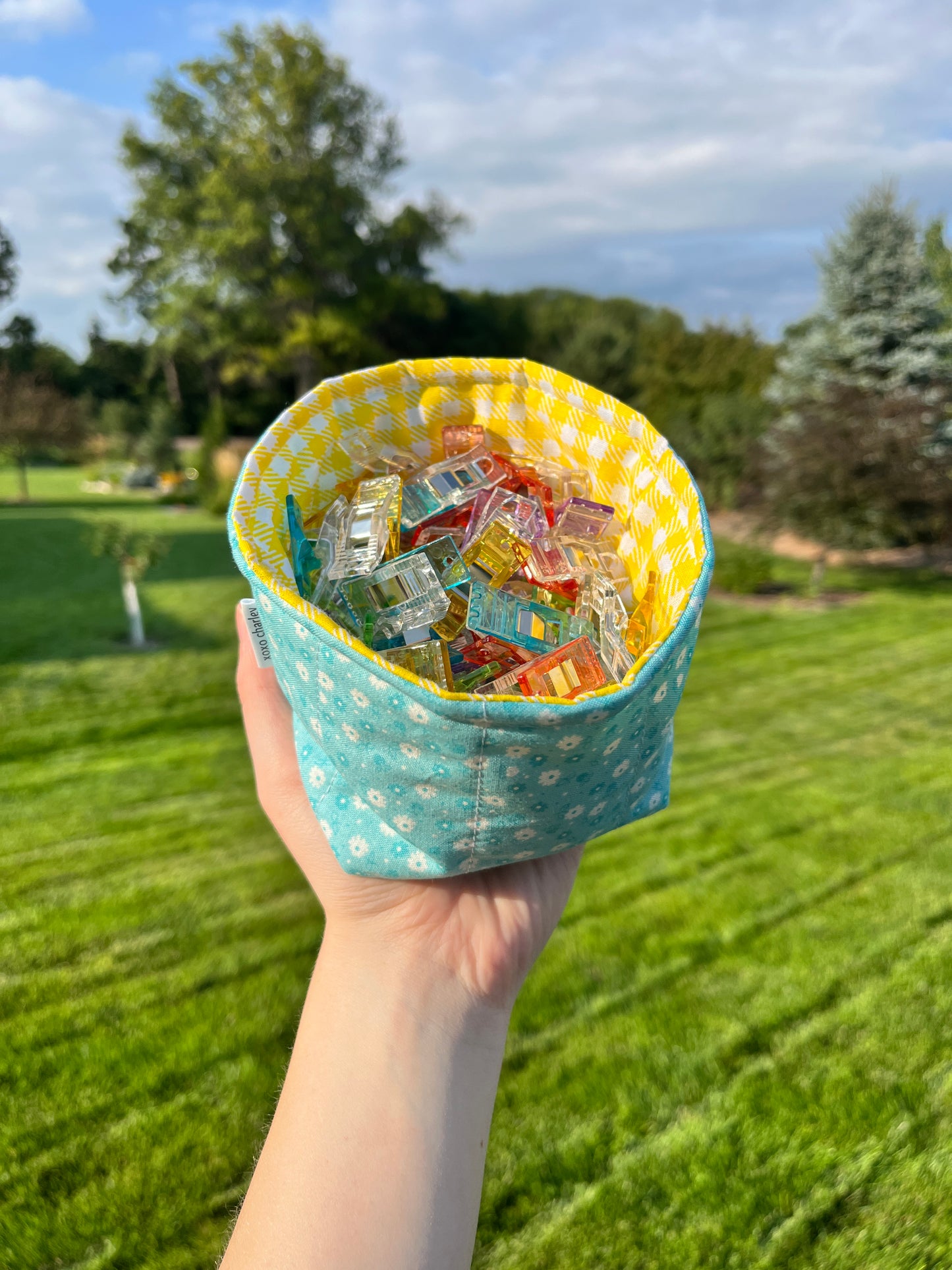 The Blue Floral with Yellow Gingham Fabric Bowl Organizer *limited-edition*