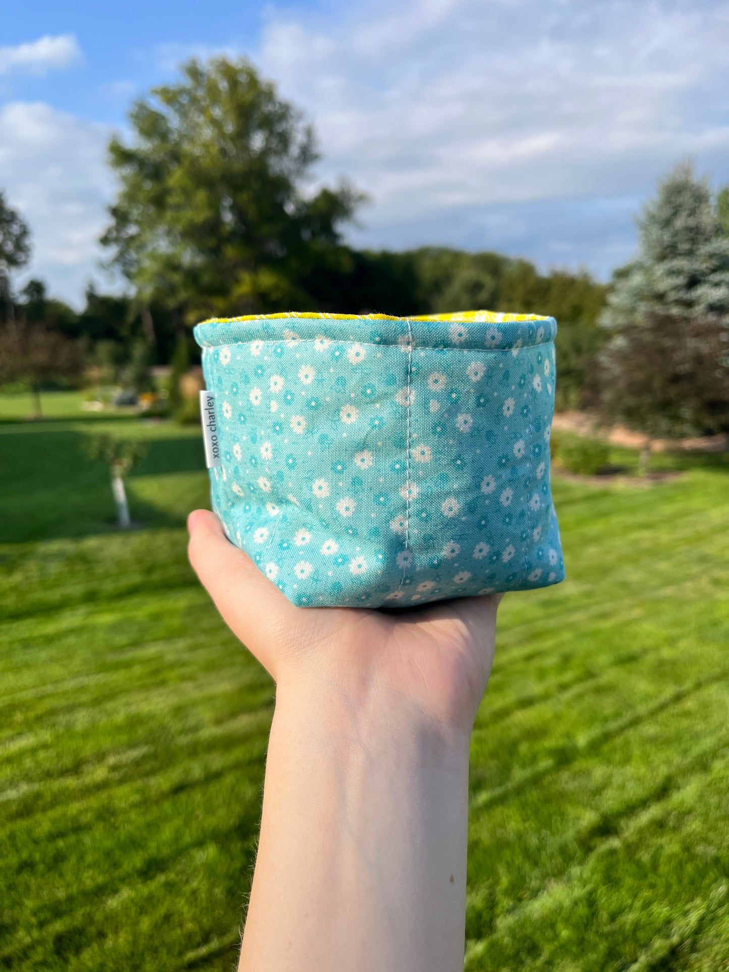 The Blue Floral with Yellow Gingham Fabric Bowl Organizer *limited-edition*