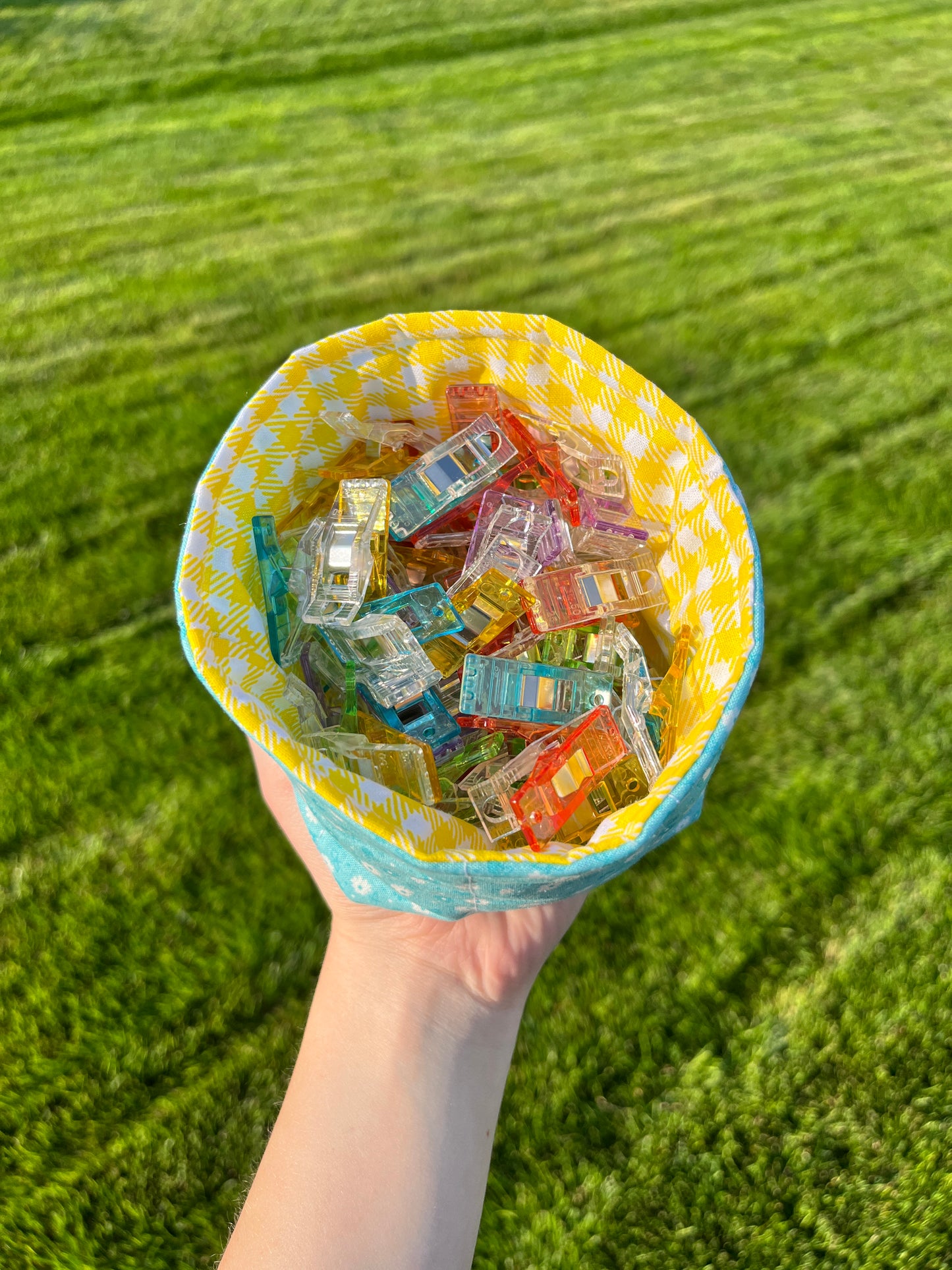 The Blue Floral with Yellow Gingham Fabric Bowl Organizer *limited-edition*