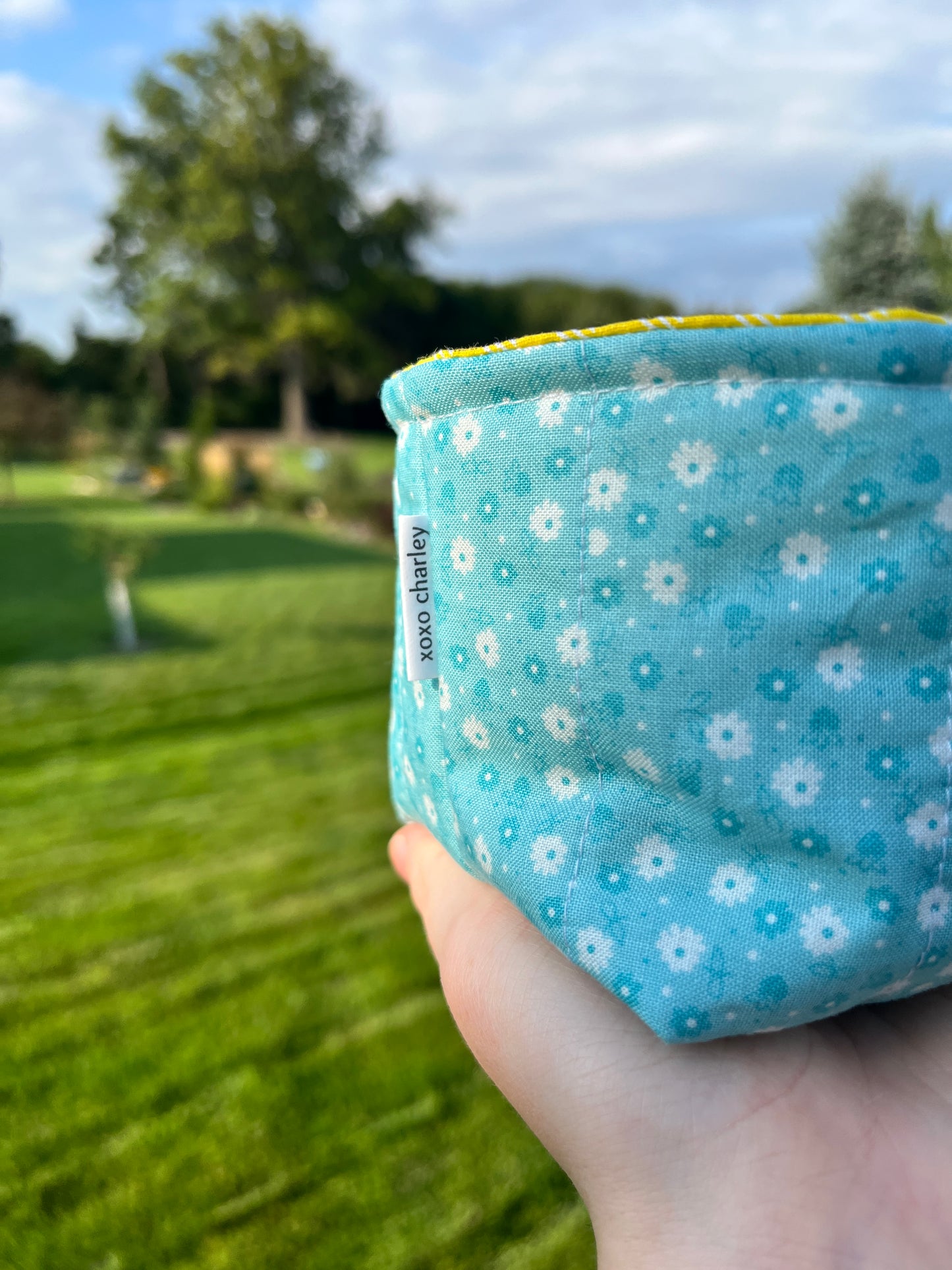 The Blue Floral with Yellow Gingham Fabric Bowl Organizer *limited-edition*