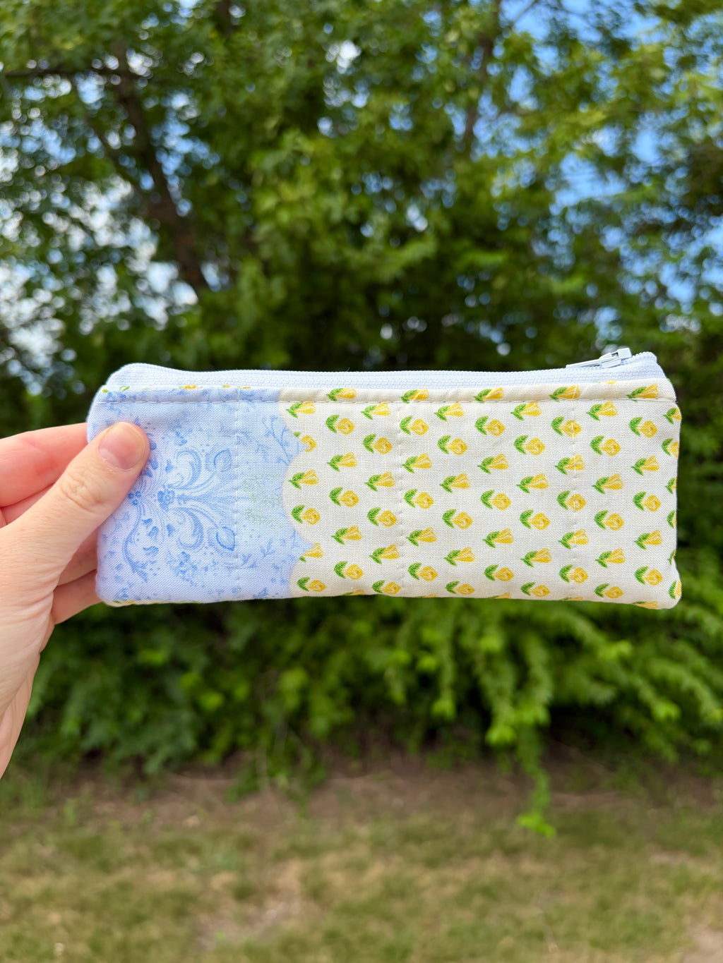 Green Patchwork Pencil & Glasses Case