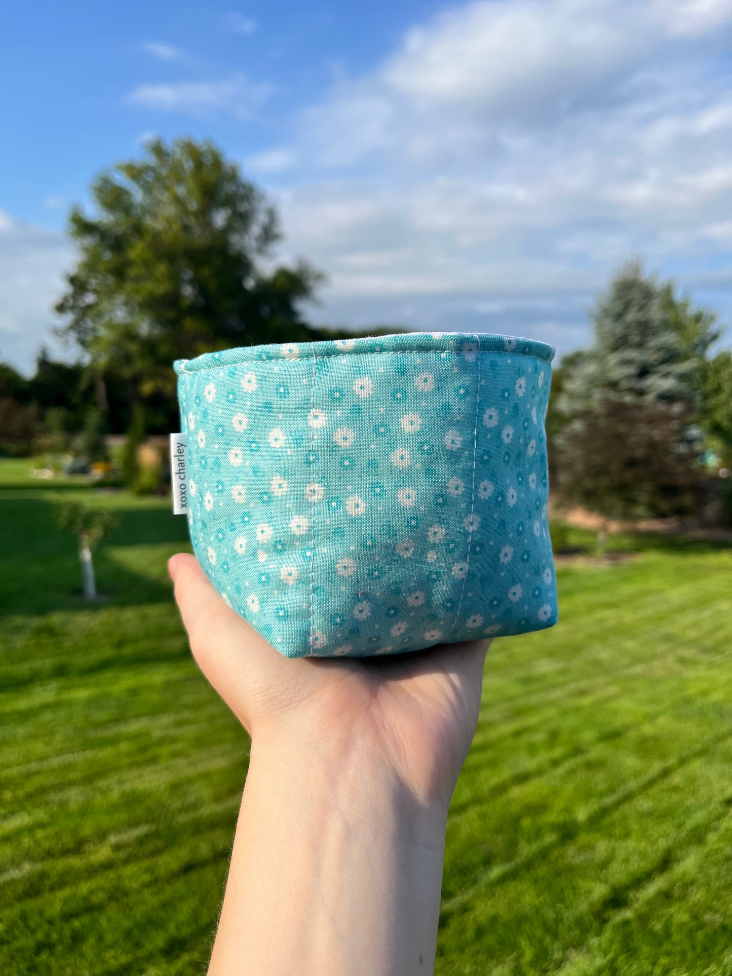 The Blue Floral with Blue Gingham Fabric Bowl Organizer *limited-edition*