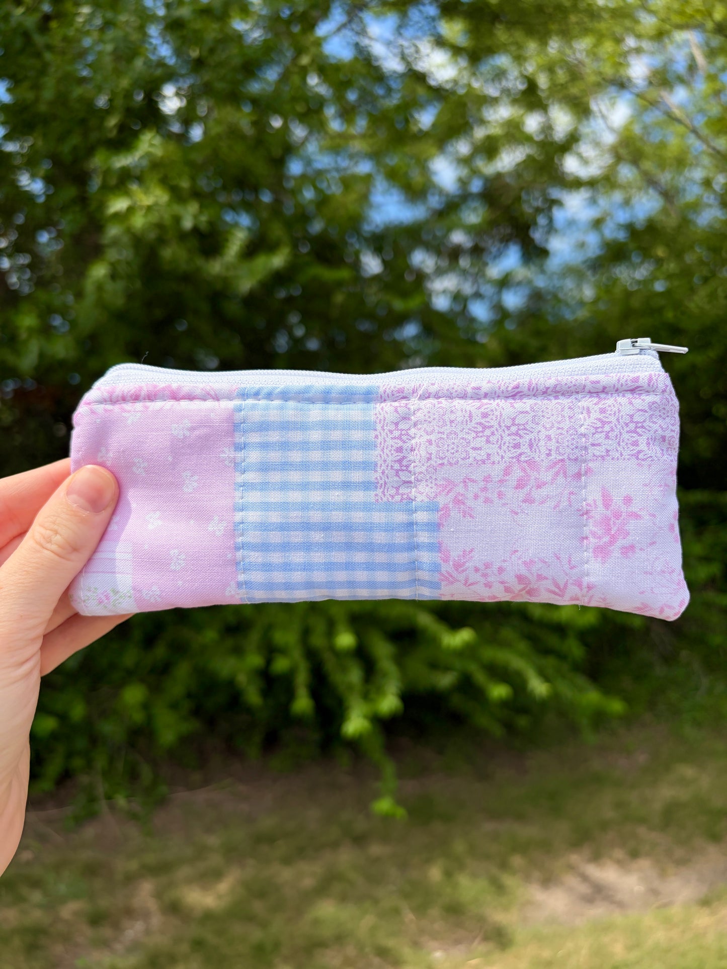 Pink Patchwork Pencil & Glasses Case