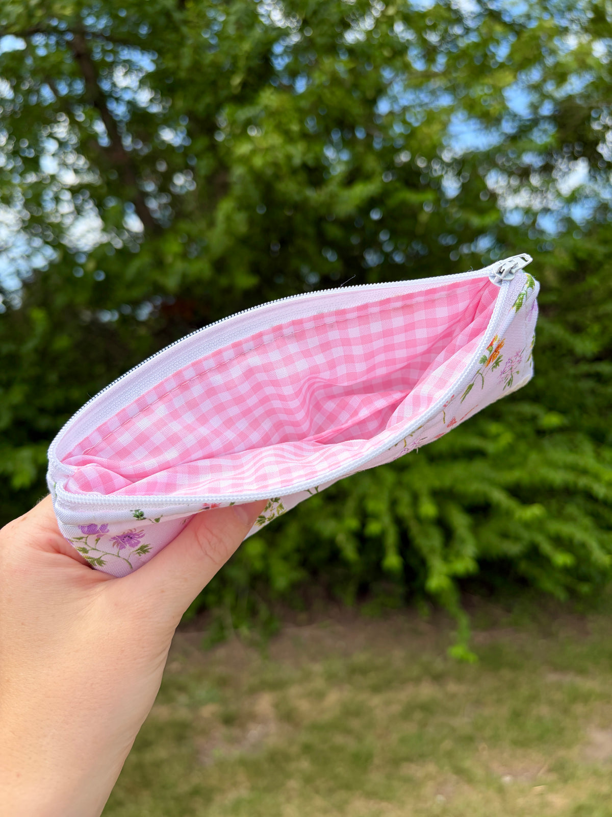 Purple Wildflower Pencil & Glasses Case - Pink Gingham