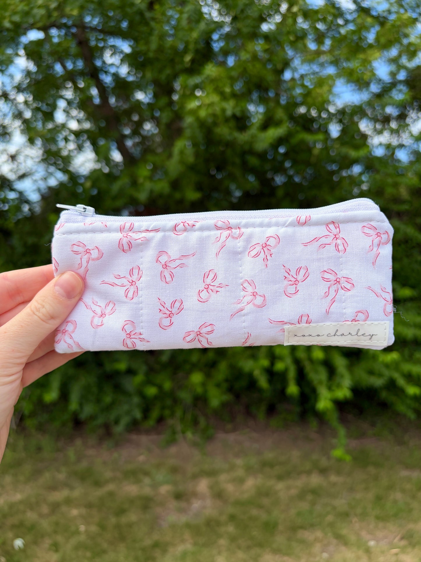 Mini Pink Bows Pencil & Glasses Case - Pink Gingham