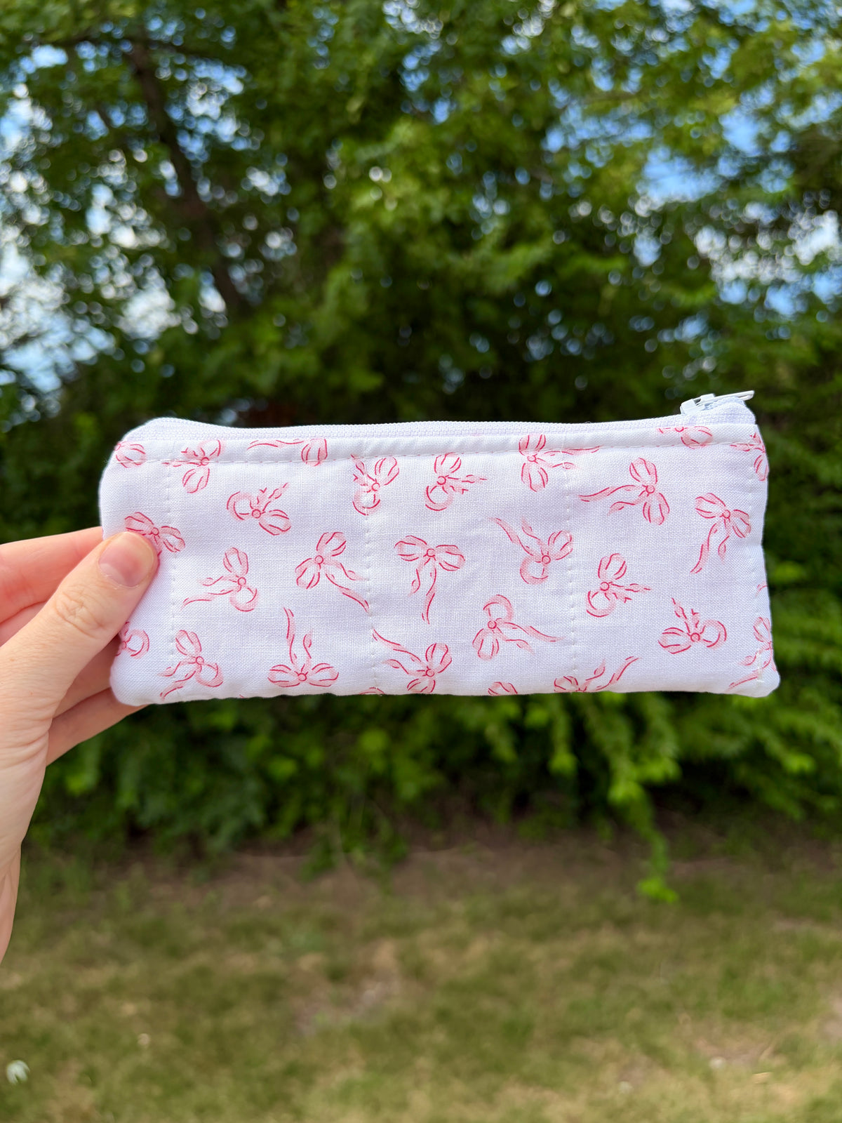 Mini Pink Bows Pencil & Glasses Case - Pink Gingham