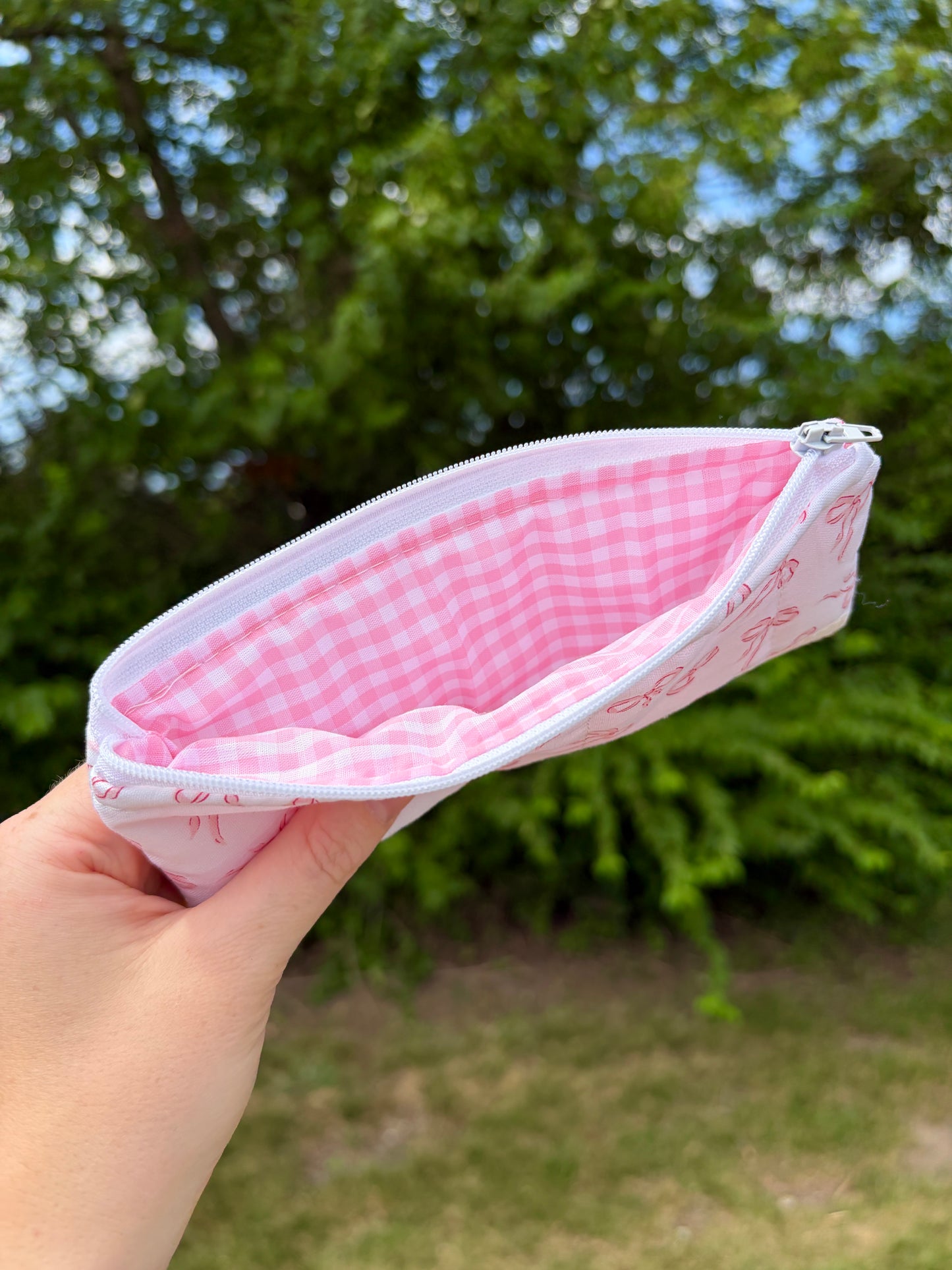 Mini Pink Bows Pencil & Glasses Case - Pink Gingham