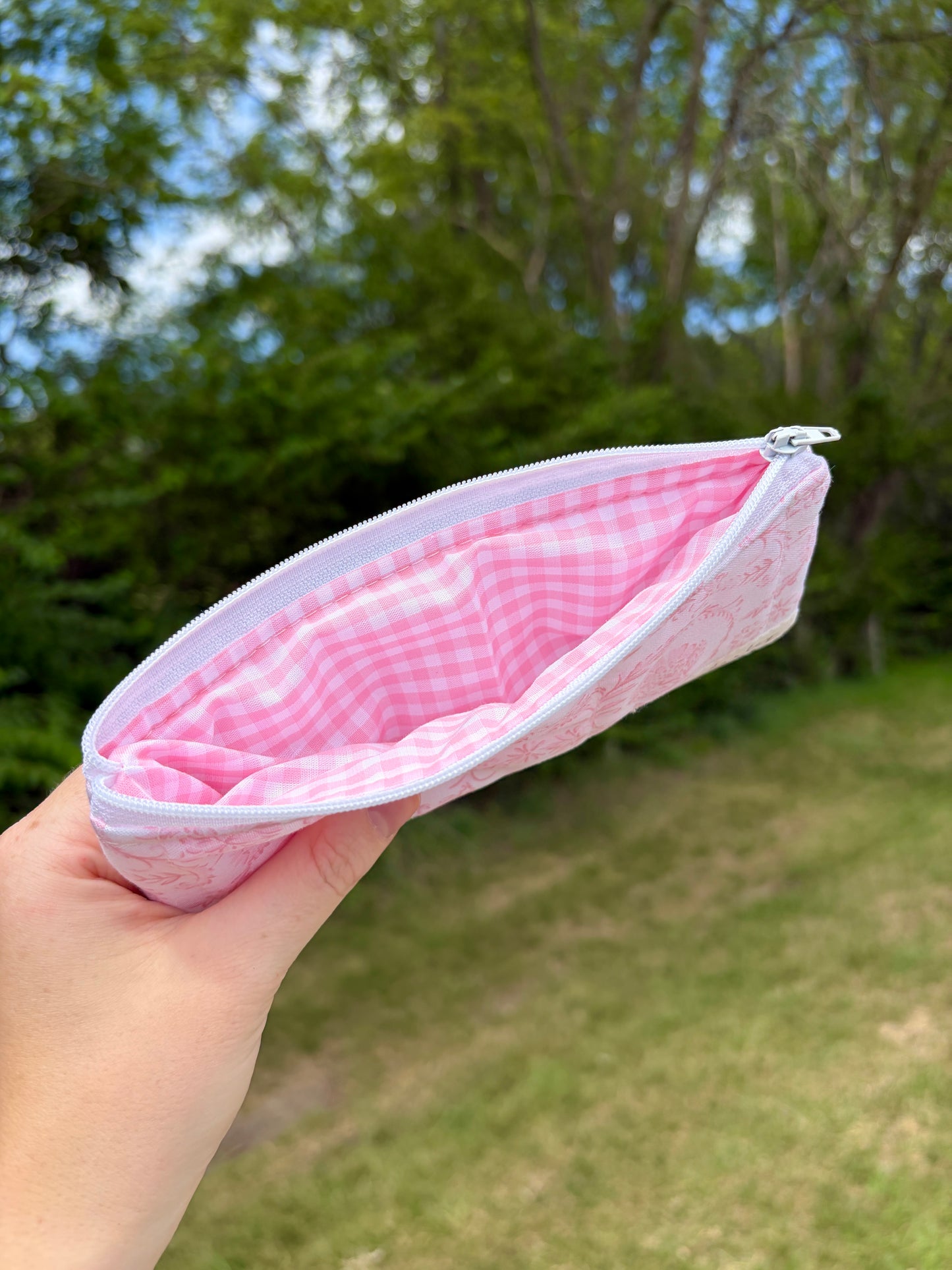 Vintage Pink Pencil & Glasses Case - Pink Gingham