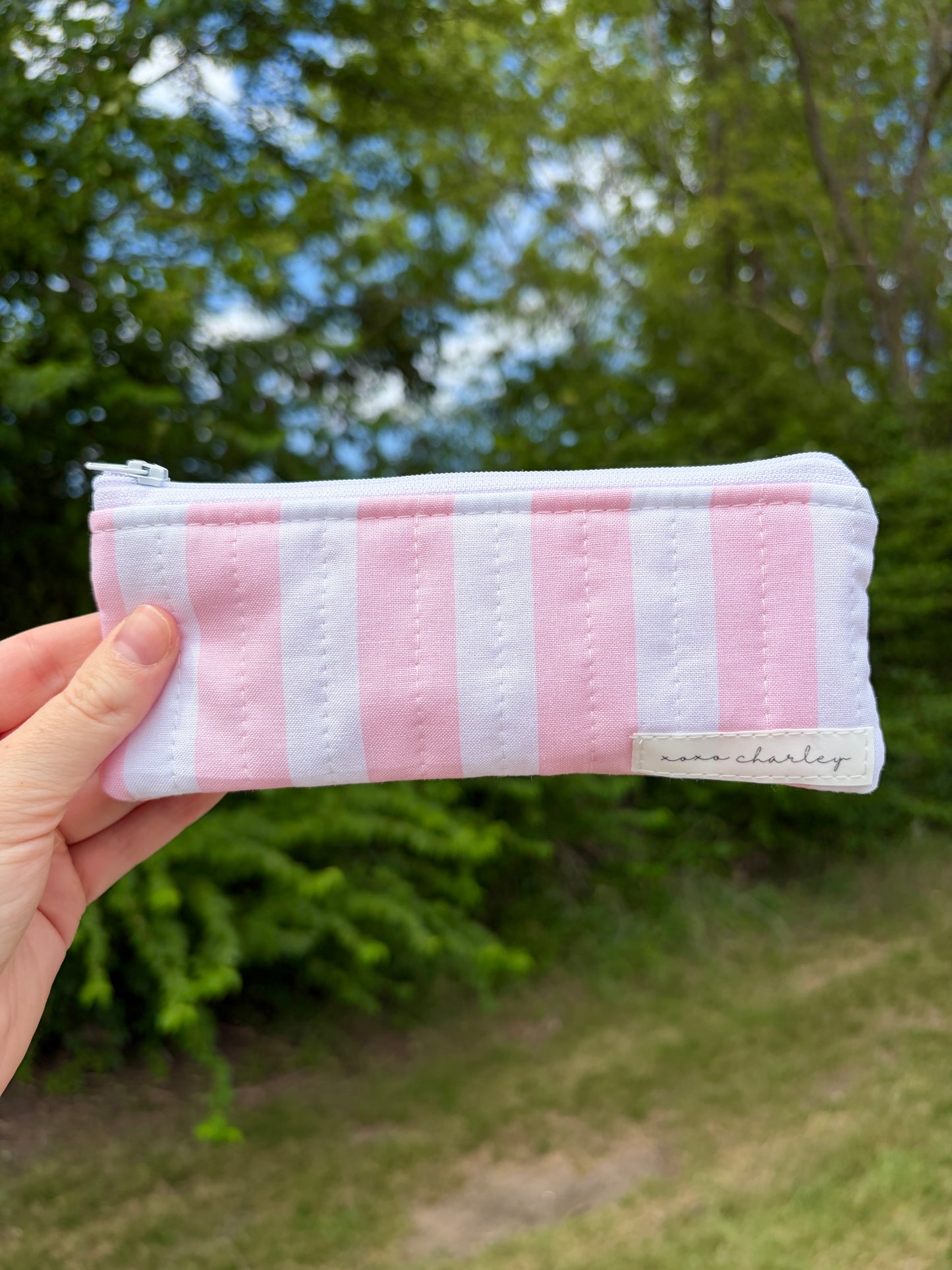 Pink & White Stripe Pencil & Glasses Case - Pink Gingham