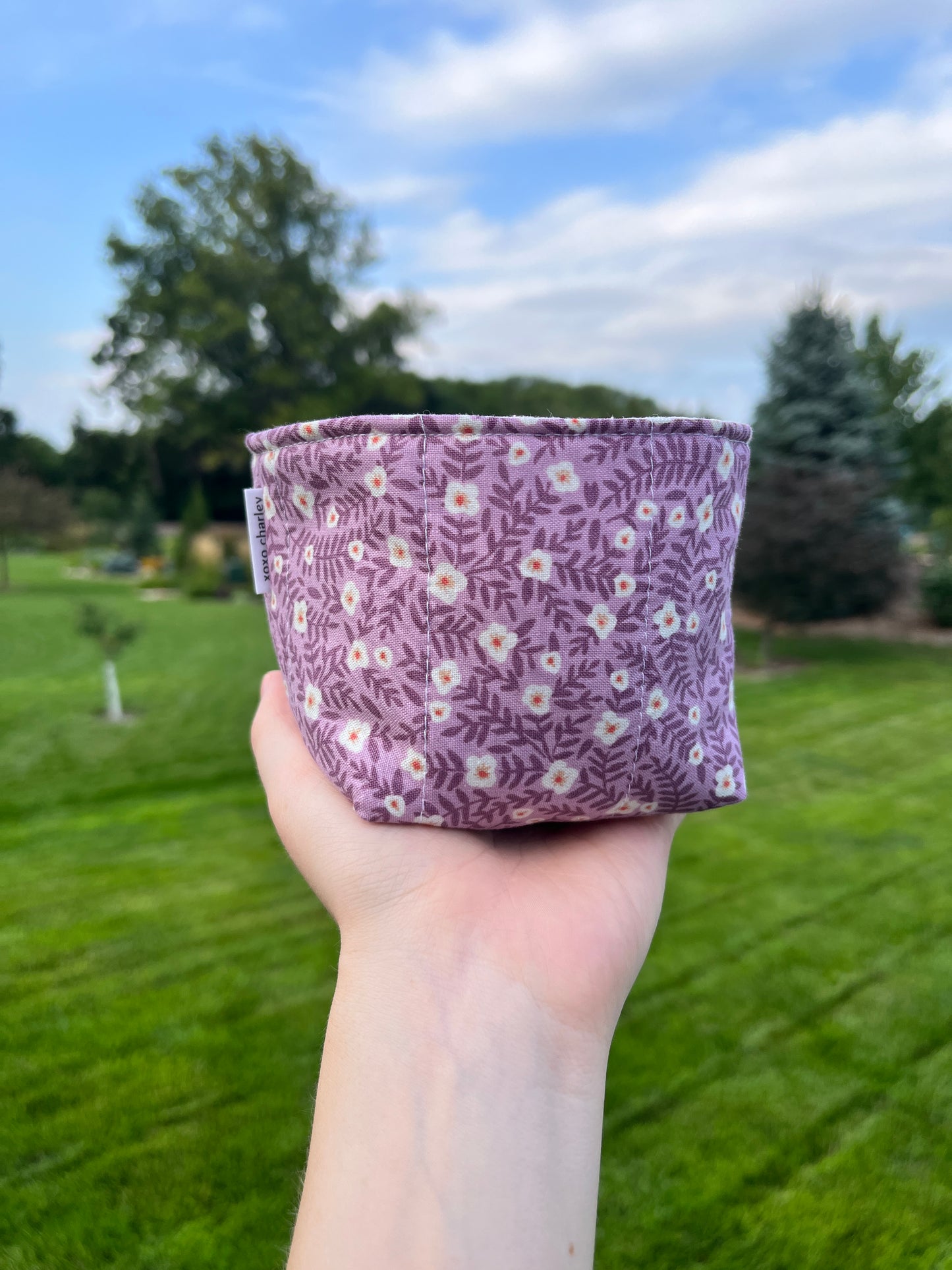 The Purple Floral with Light Patchwork Fabric Bowl Organizer *limited-edition*