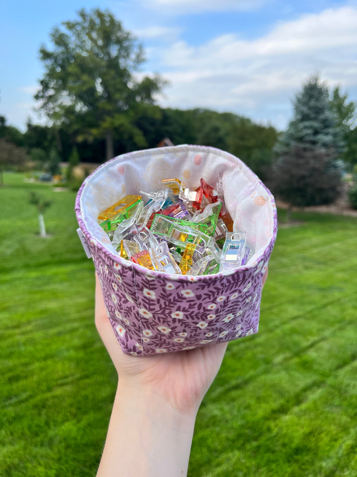 The Purple Floral with Light Patchwork Fabric Bowl Organizer *limited-edition*