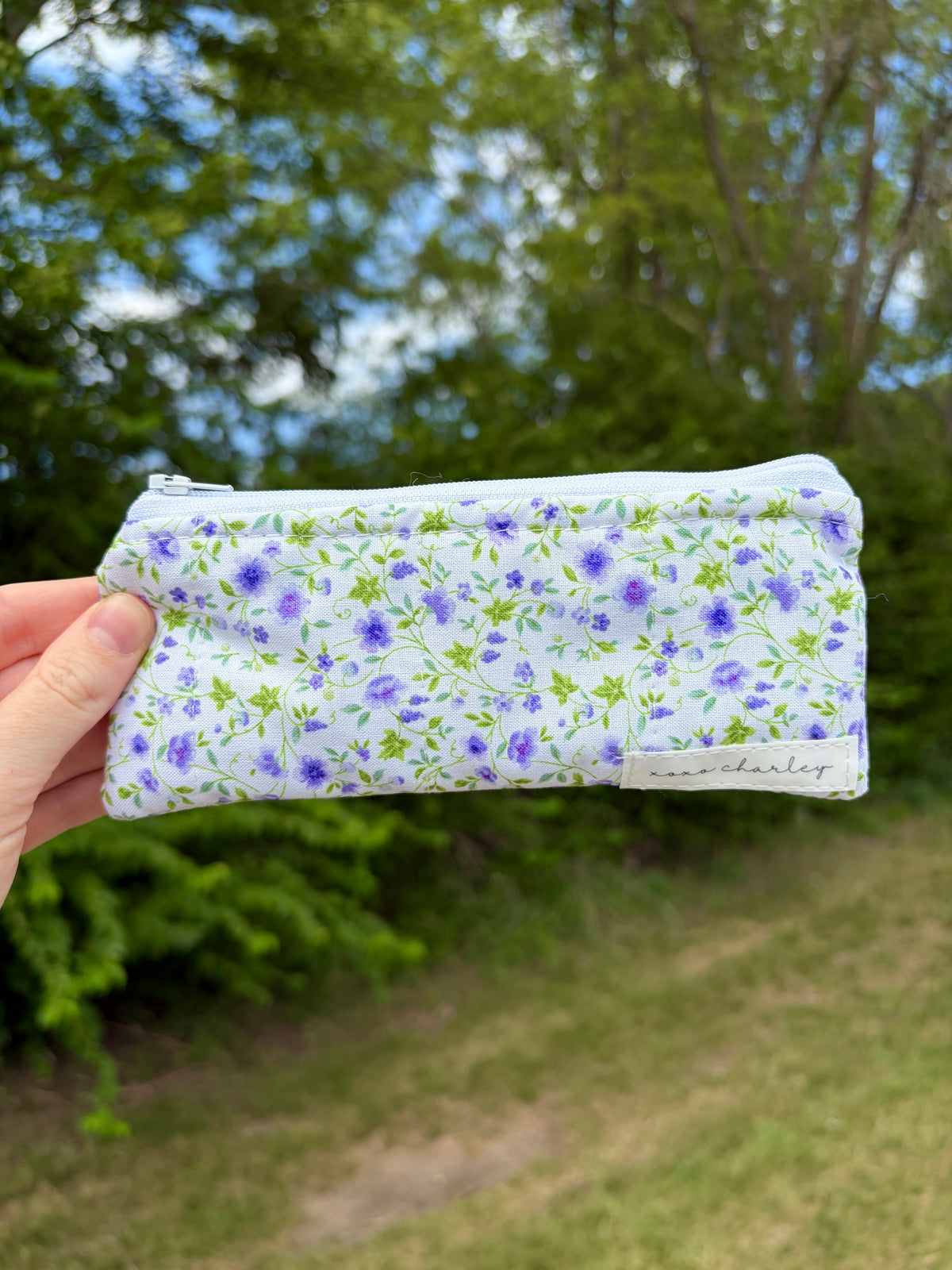 Purple Floral Pencil & Glasses Case - Green Gingham
