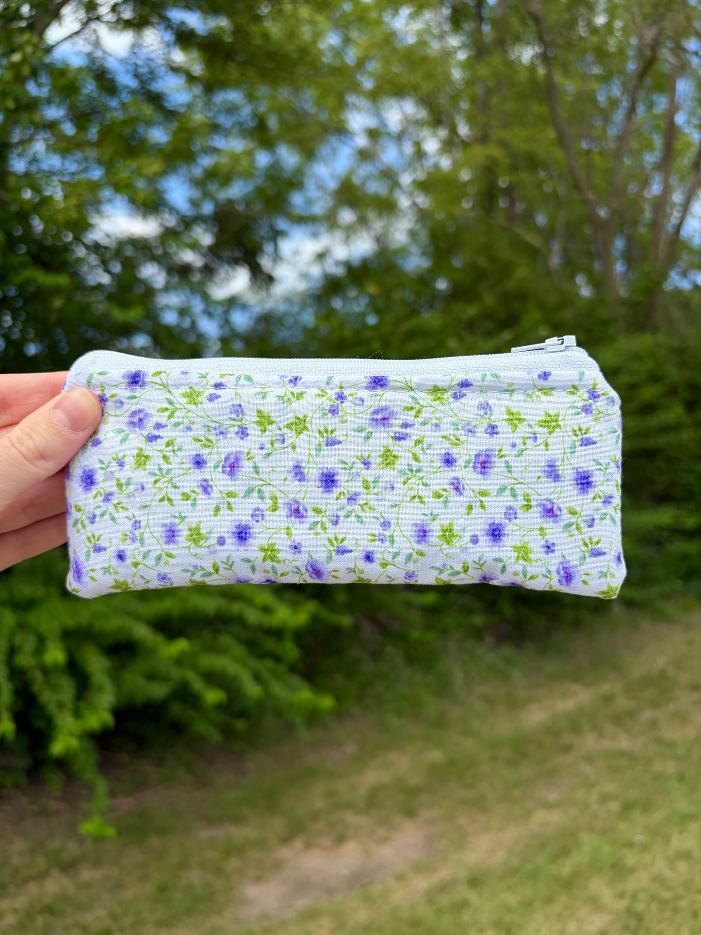 Purple Floral Pencil & Glasses Case - Green Gingham