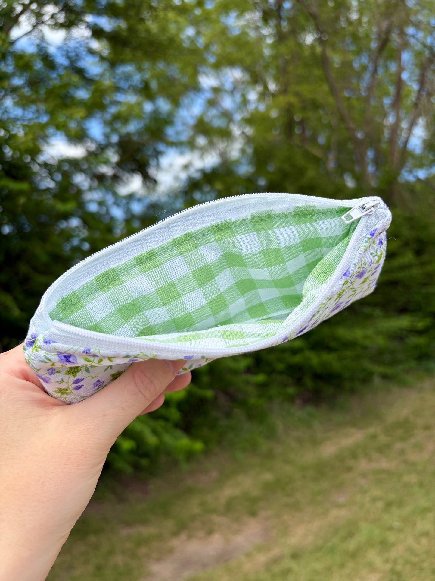 Purple Floral Pencil & Glasses Case - Green Gingham